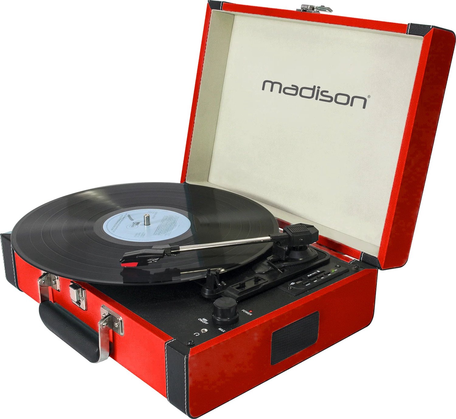 MADISON Platenspeler - Kofferplatenspeler - Bluetooth - Rood - Ingebouwde Luidsprekers - Opname Naar USB En SD - 33 45 78 Toeren