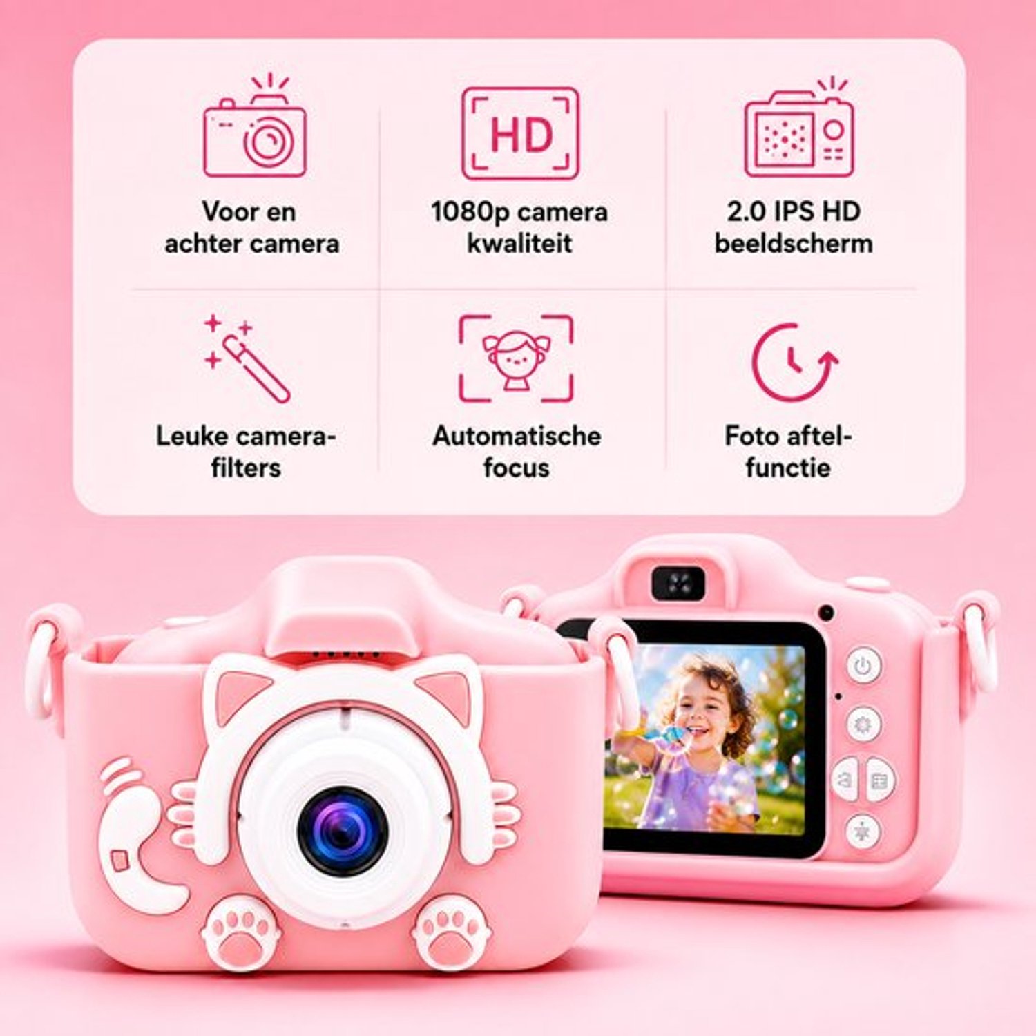 Kiddl Kindercamera – Digitale Camera voor Kinderen – 32GB SD-kaart – Selfiecamera – Foto & Video – Nederlands Menu — afbeelding 5