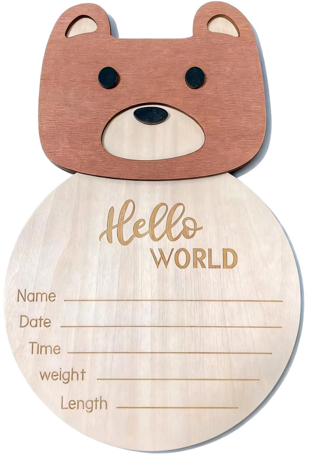 Geheugen Houten Beer Geboorte Aankondigingsbord - 30x20 cm - Gepersonaliseerd Familie Aandenken - Uniek Cadeau - Homevero