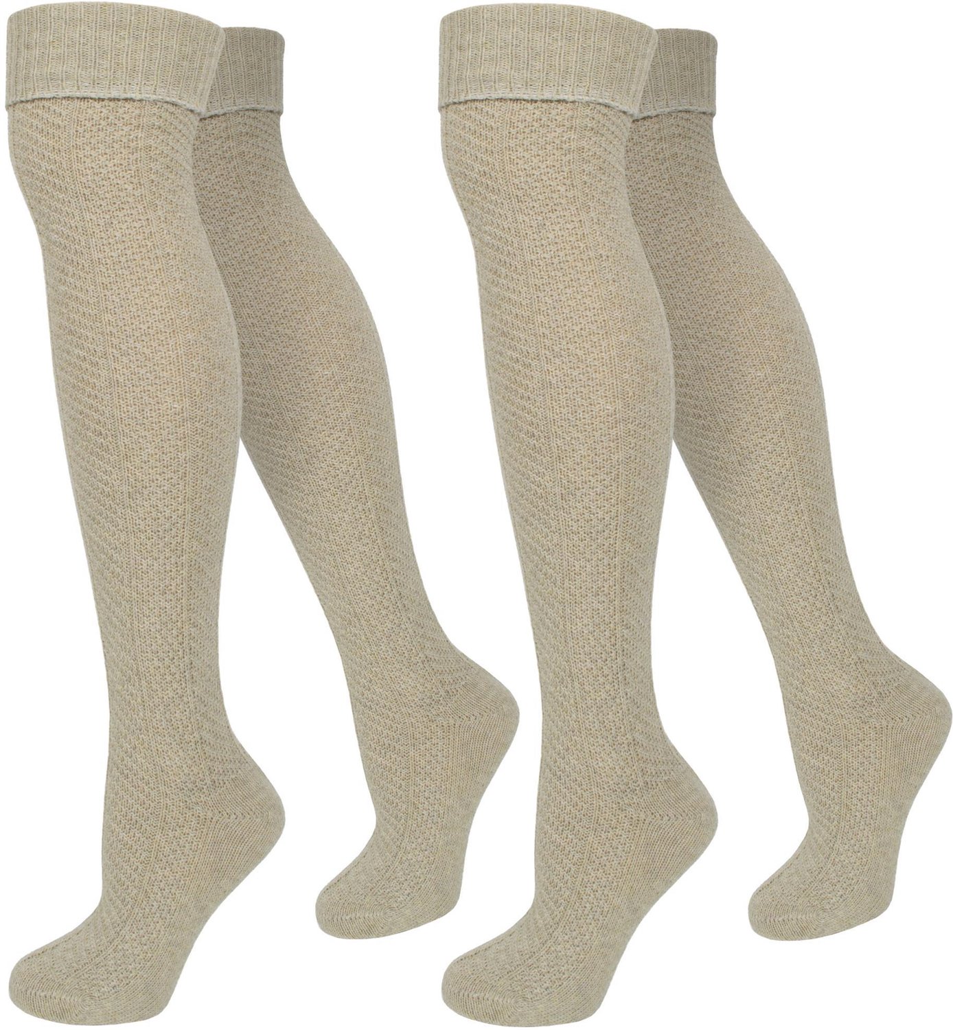 2 paar overknee-sokken met wol en vlechtpatroon