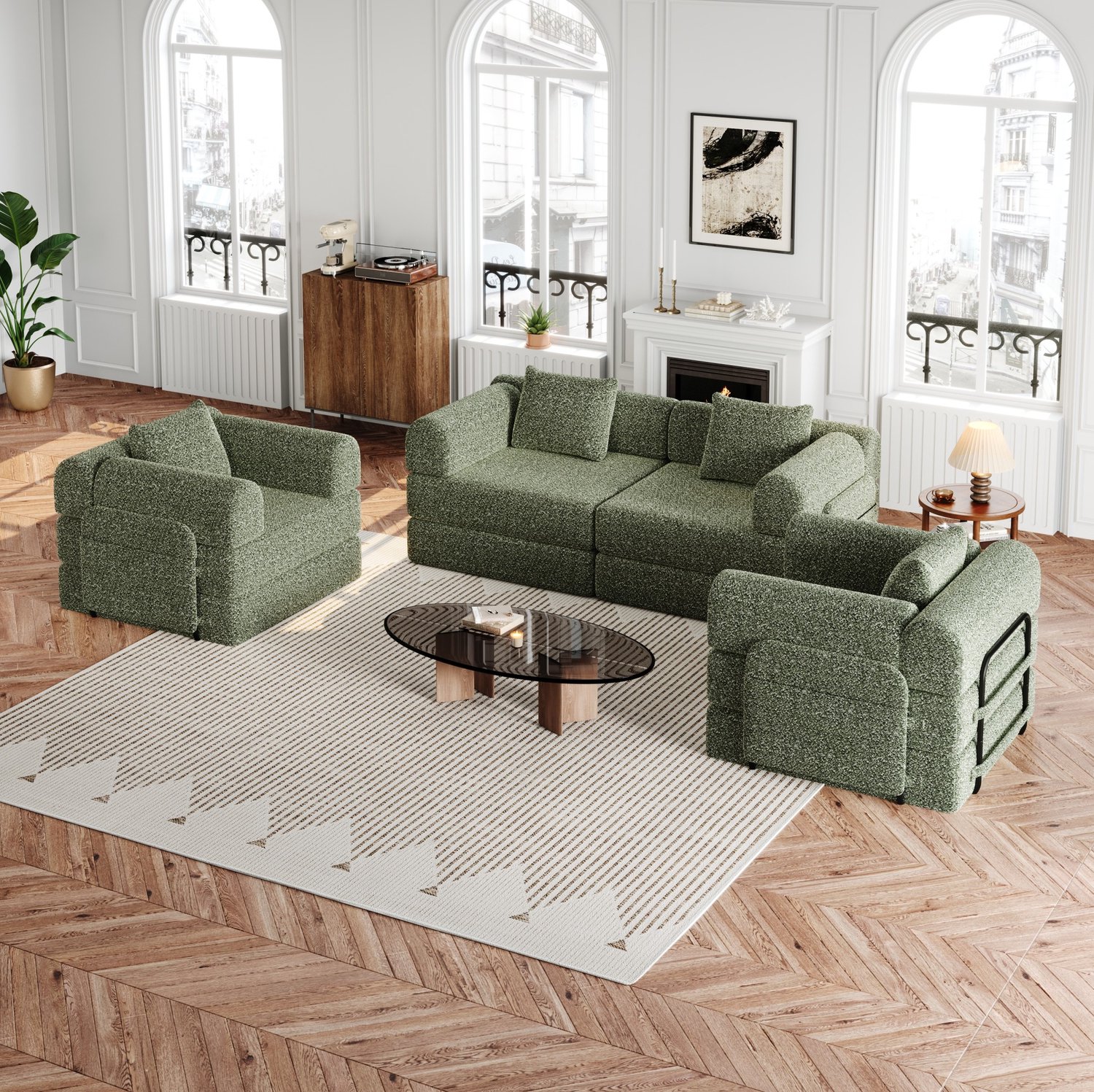 MODENUIT Slaapbank - 2-In-1 Met Armleuningopbergruimte - Voor Woonkamer - Chenille Groen - 183,8x91,4x69,8 Cm