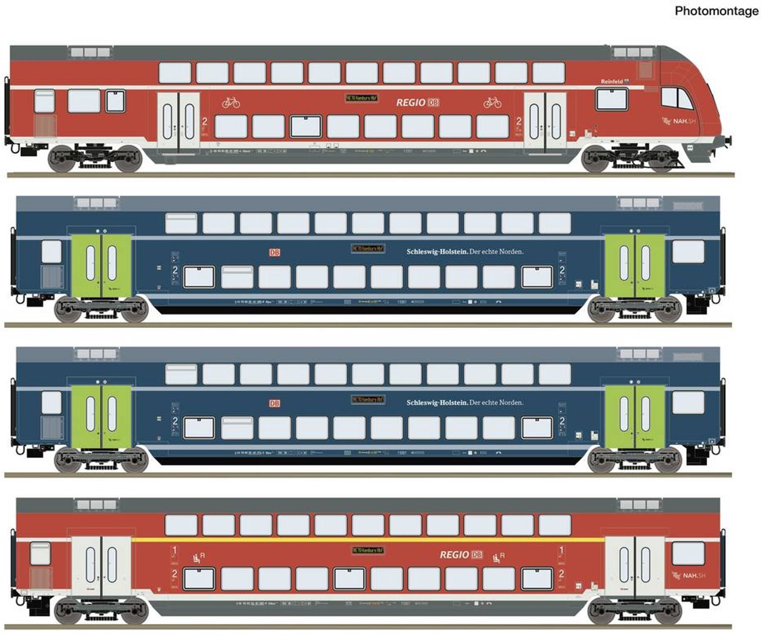 Roco 6210250 H0 4-delig Set: Dubbeldekswagen (DCC) Wagenset met vier dubbeldekswagons van de Deutsche Bahn