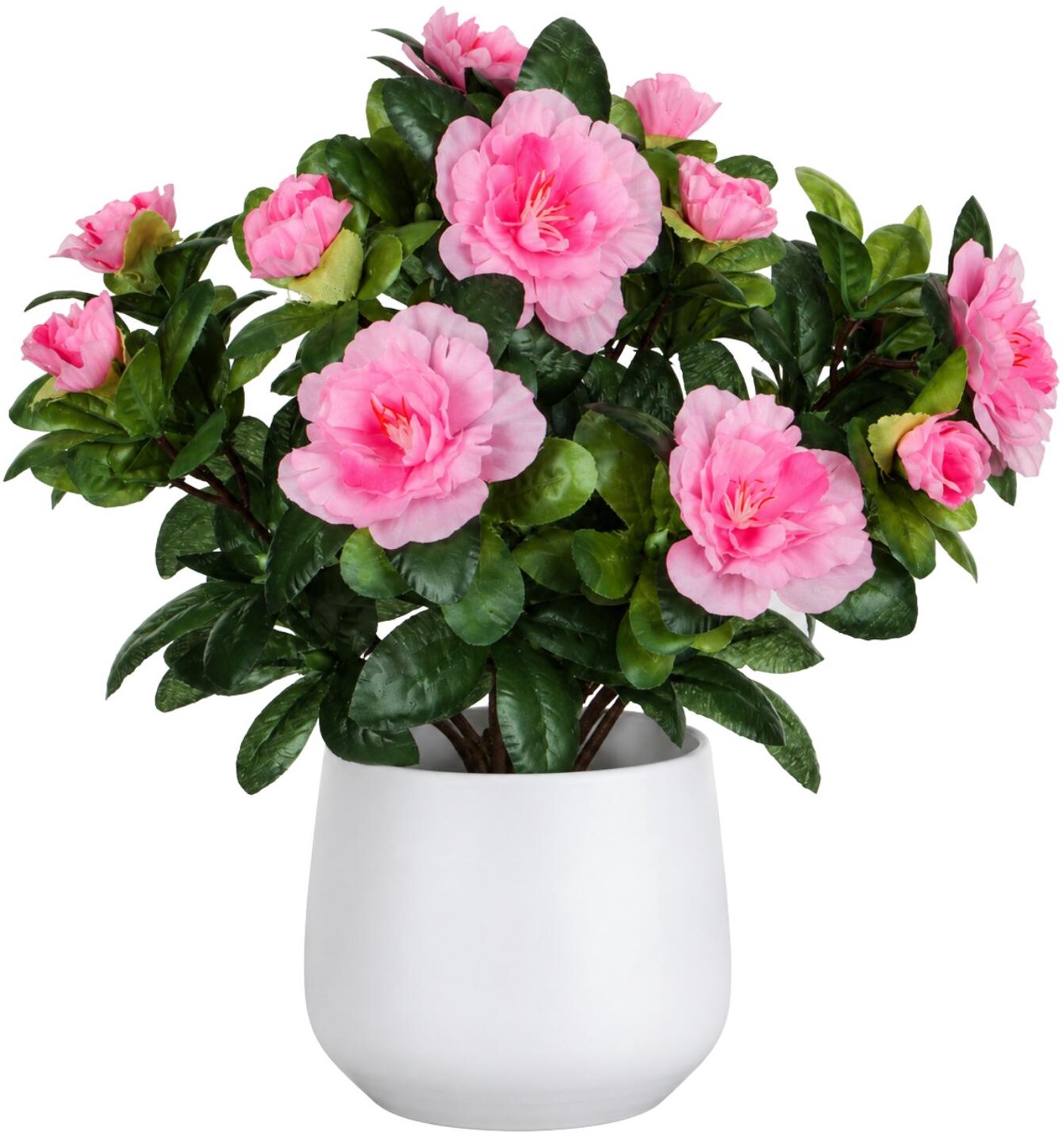 Mica Decorations Kunstplant - Azalea roze - H27 cm - in witte bloempot - keramiek - complete set van pot en plant - decoratie stuk