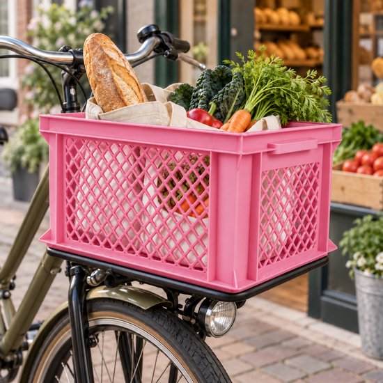 Dutch Standard Fietskrat – 26 Liter – 40 x 30 x 22 cm – Kunststof – Voor Voordrager – Roze — afbeelding 4