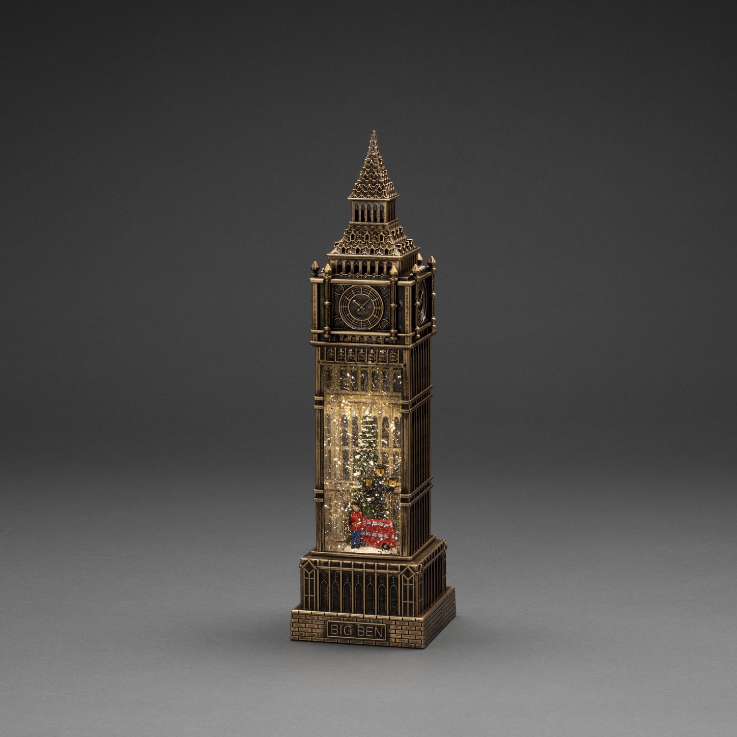 Kerstlantaarn voor binnen – Big Ben met bus en kerstboom - Warm wit – 38cm - Sneeuwlantaarn - Kerstverlichting op USB & batterijen incl. Timer – foto 2