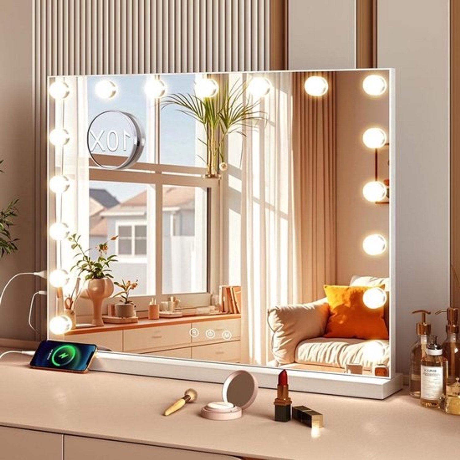 Hollywoodspiegel - Verlichte tafelspiegel - Voor make-up - 17 dimbare LED-lampen