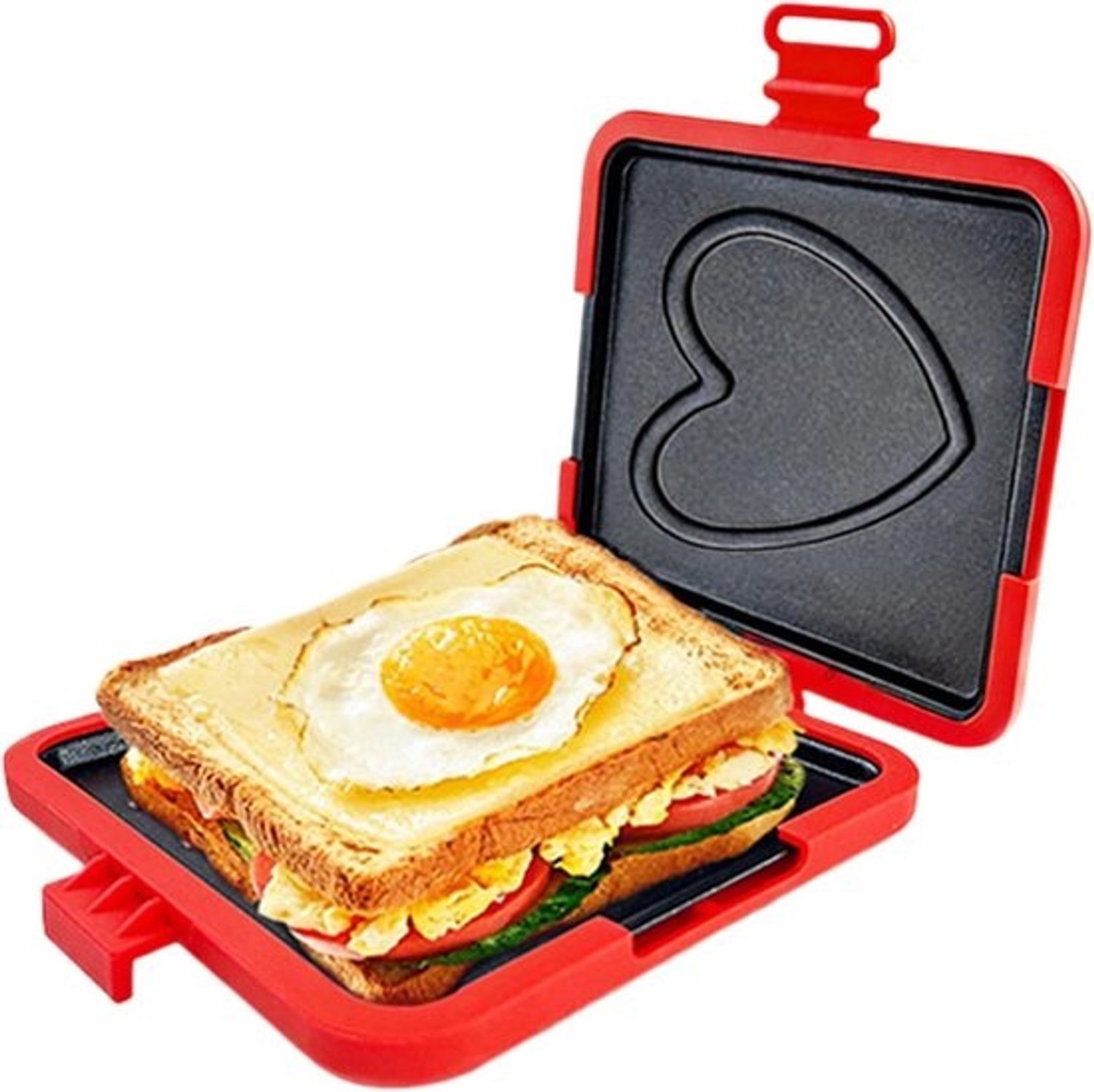 Opvouwbare tostimaker voor magnetron - Broodrooster - Siliconen sandwichmaker met hittebestendige basis - Antiaanbak-panini-grill - Rood - 14x16x3 cm
