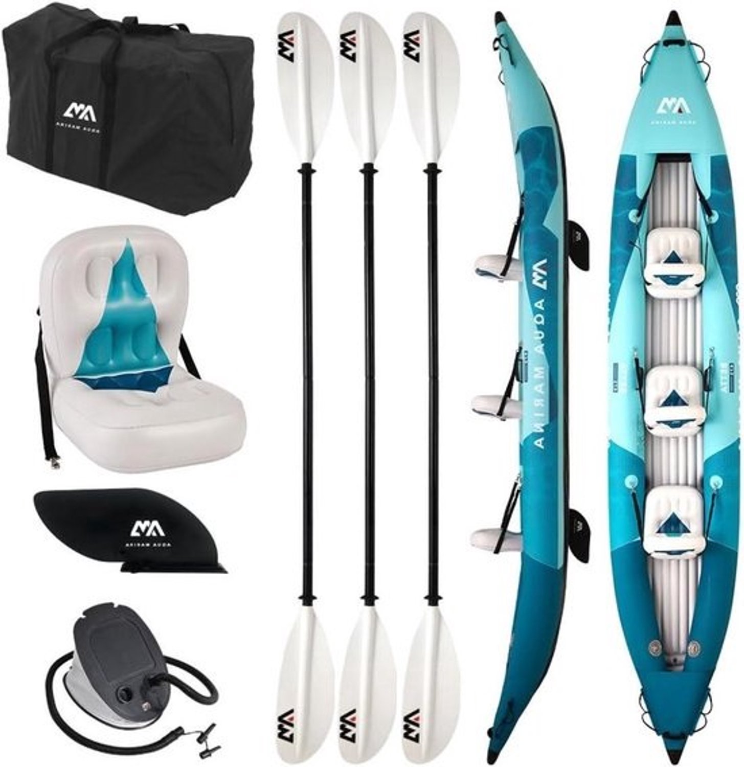 Kajak om op te blazen - Cano kajakboot - Watersport en varen - Geschikt voor 3 personen - 475 cm - Turquoise
