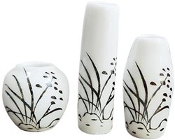 Garneck 3 keramische miniatuurvaasjes - Chinese bloemenvaasjes en planten voor poppenhuisdecoratie