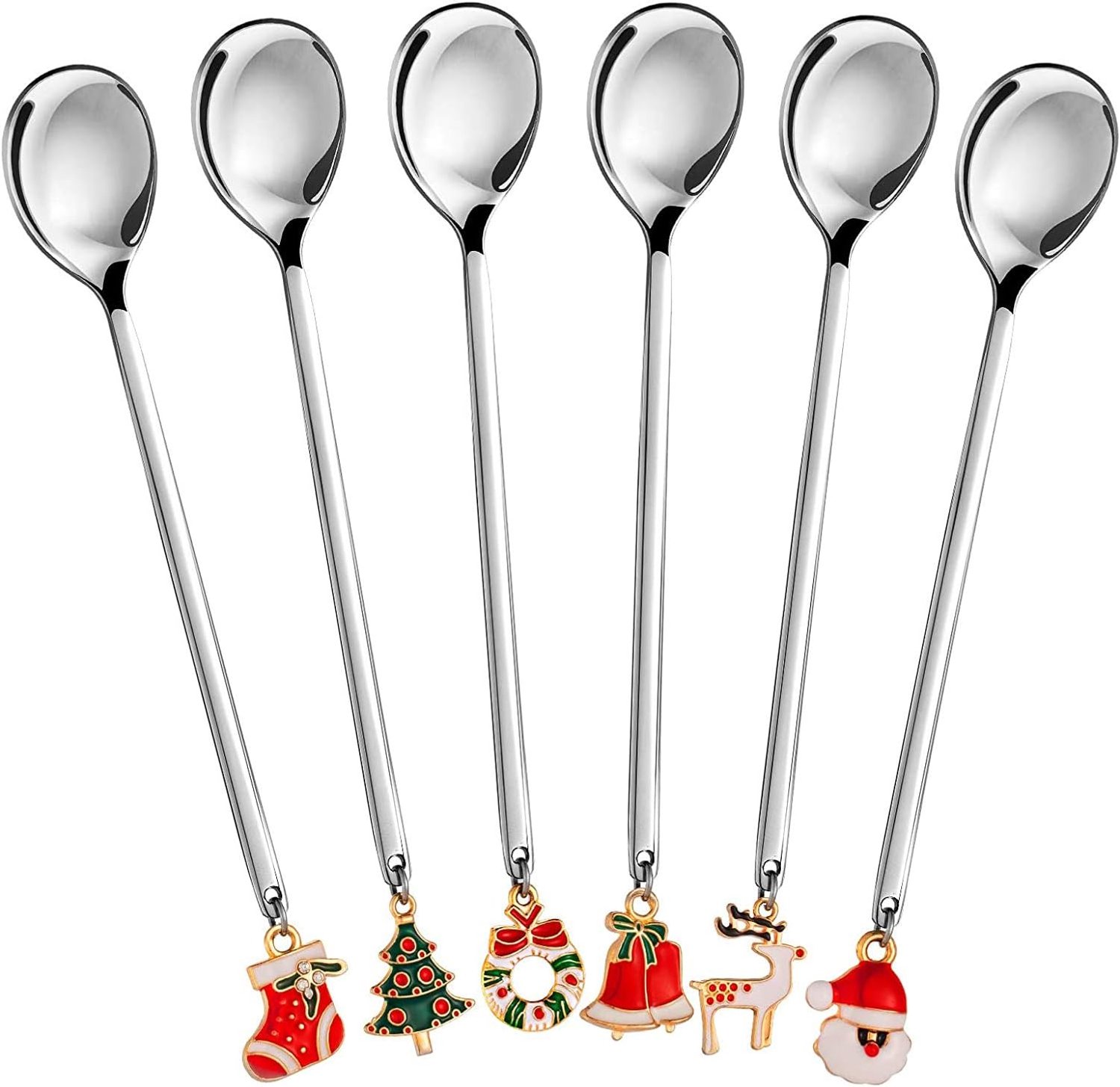 6-Delig Kerstlepels Set - Feestelijke Roestvrijstalen Lepels - Dessertlepels - Unieke Kersthangers - Vaatwasmachinebestendig - Levensmiddelveilig RVS - Kleurvast Design - Comfortabel Ergonomisch