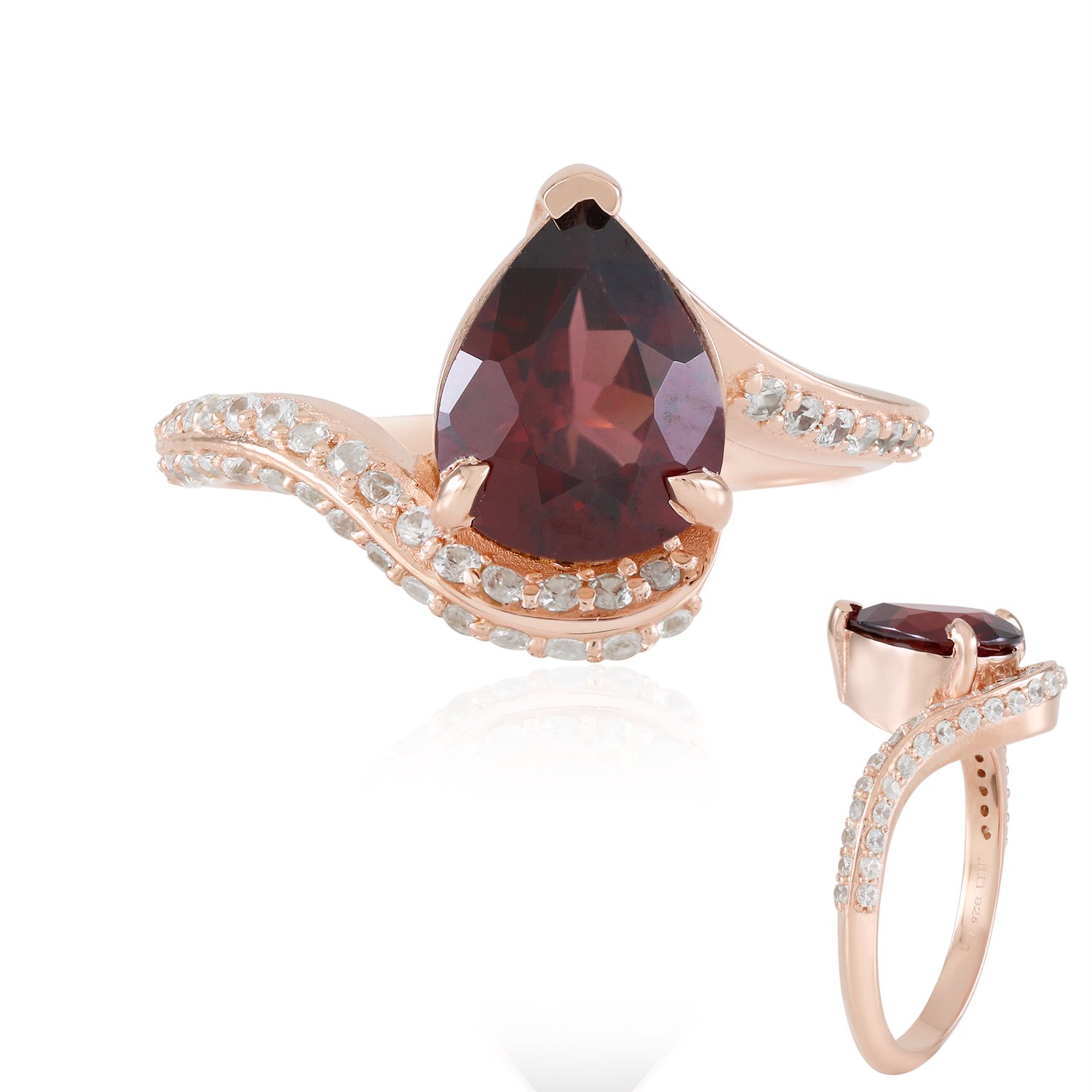 Cavill - Verstelbare Ring 925 Sterling Zilver Roségoudverguld - 2,373 ct Peervormige Roze Zirkoon - 38 Ronde Zirkonen 0,565 ct - Elegant