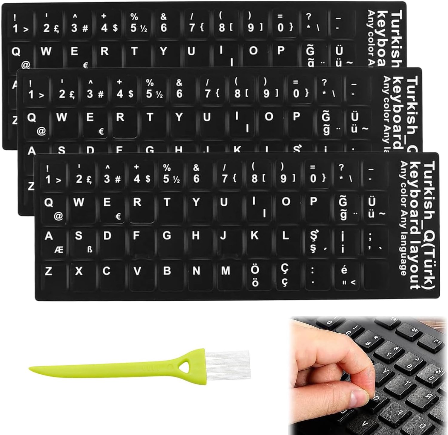 3 stickers for desktop keyboard (Turkish), with matte black background and white letters, suitable for desktop PCs - ShopVlot