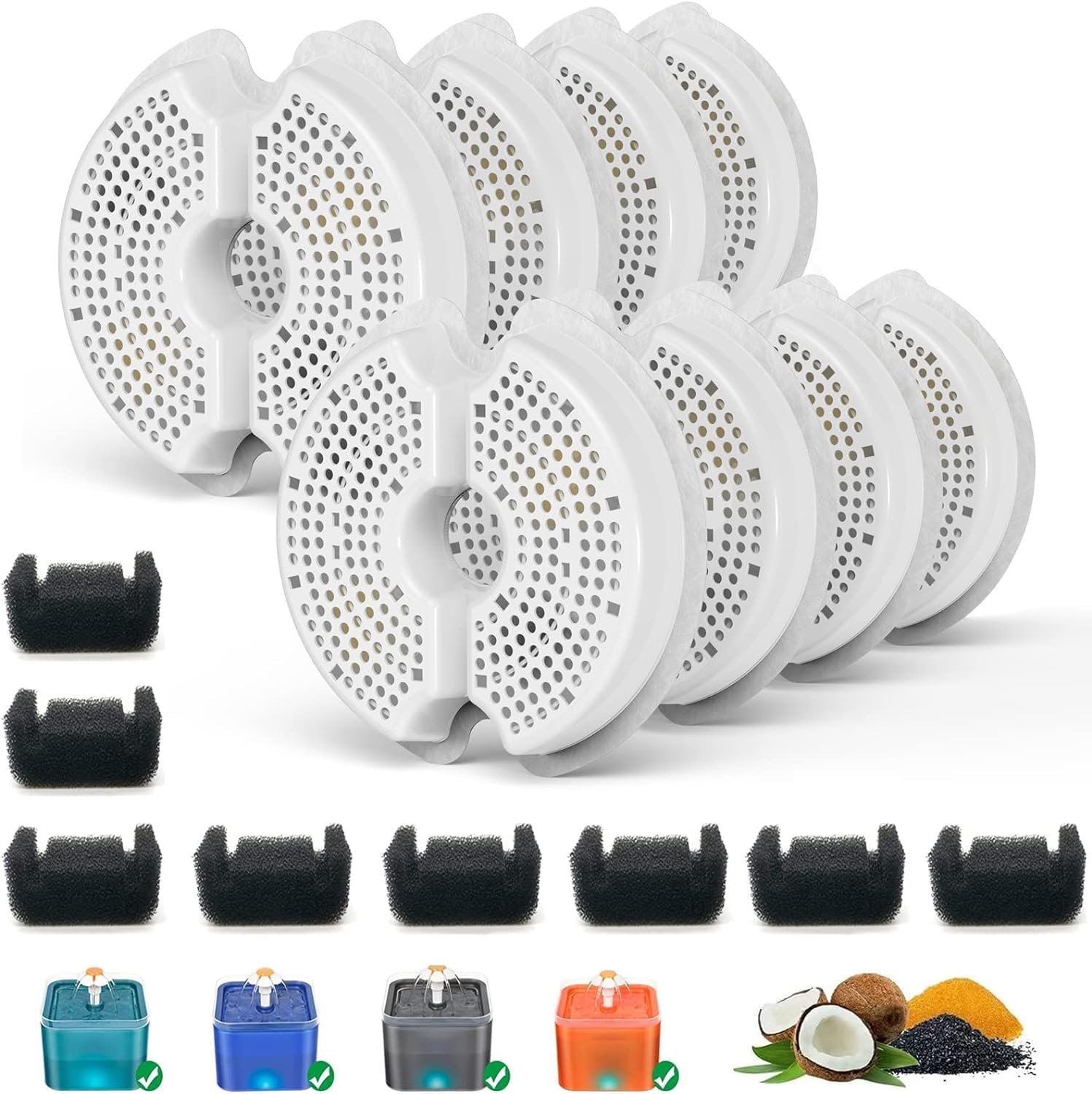 Kat waterfontein filters 8-pack - vervangfilters voor 64oz/2L - met voorfilter-sponzen - voor schoon en vers water - ShopVlot