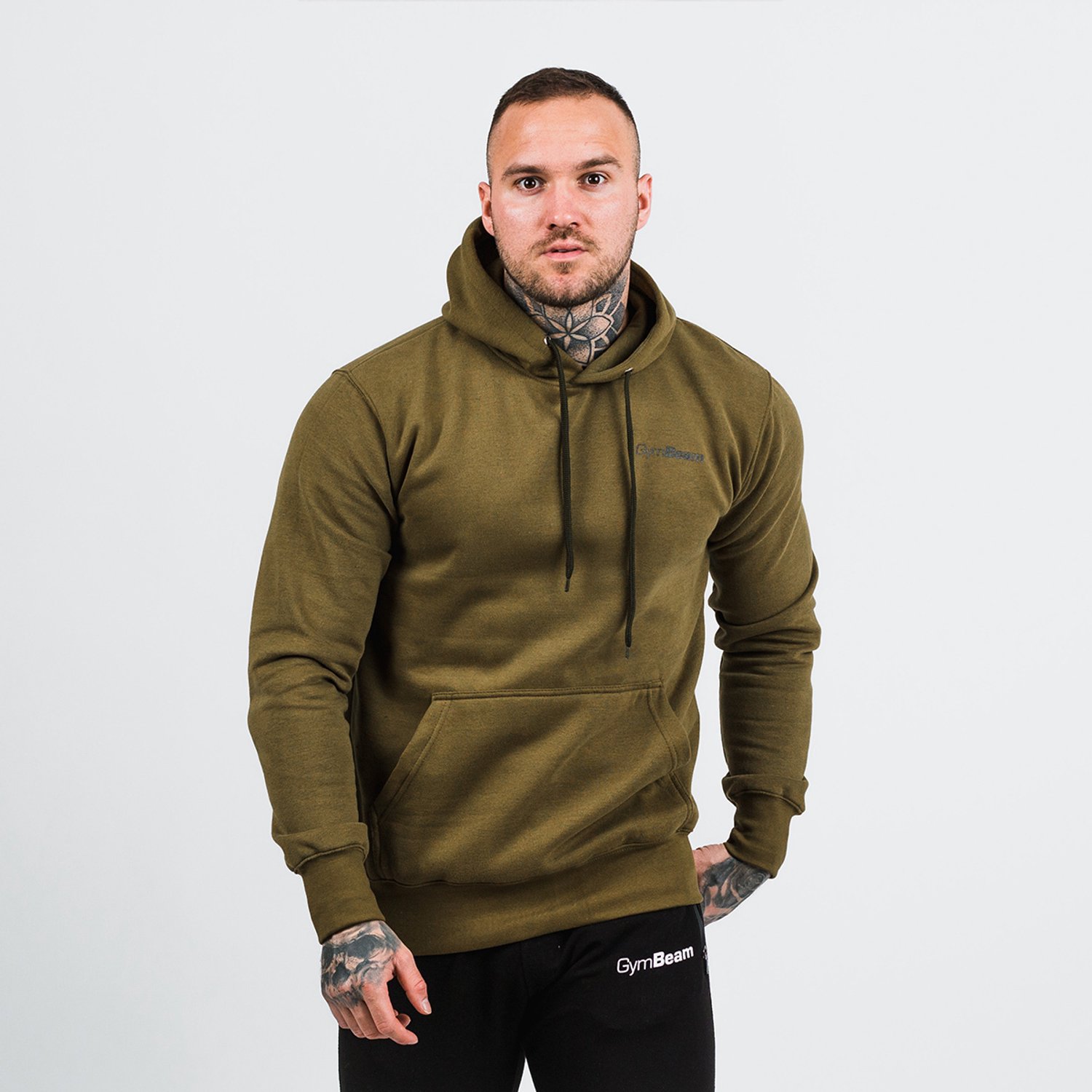 GymBeam Heren Athlete Hoodie Militair Groen Zwart S