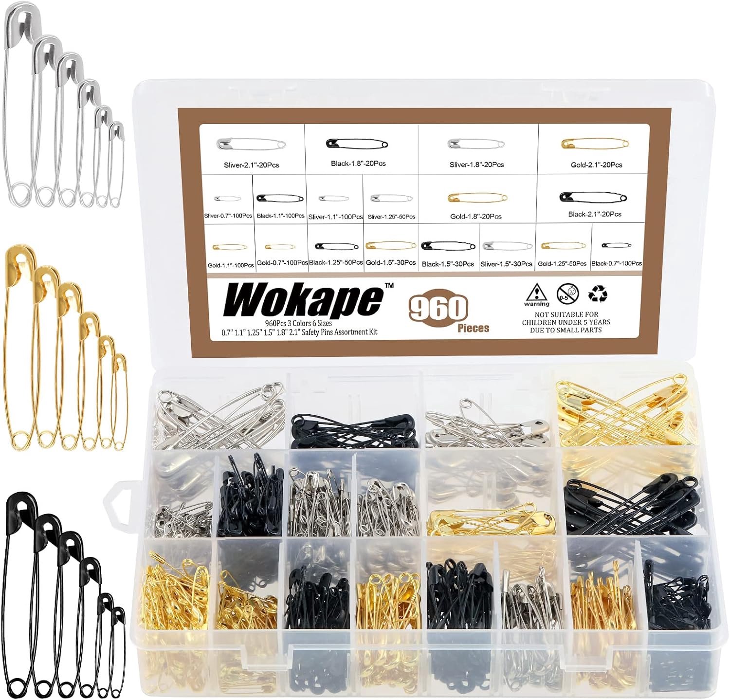 960pcs 0.7 inch 1.1 inch 1.2 inch 1.5 inch 1.8 inch 2.1 inch mini safety pin small metal fixing clips, heavy duty - ShopVlot