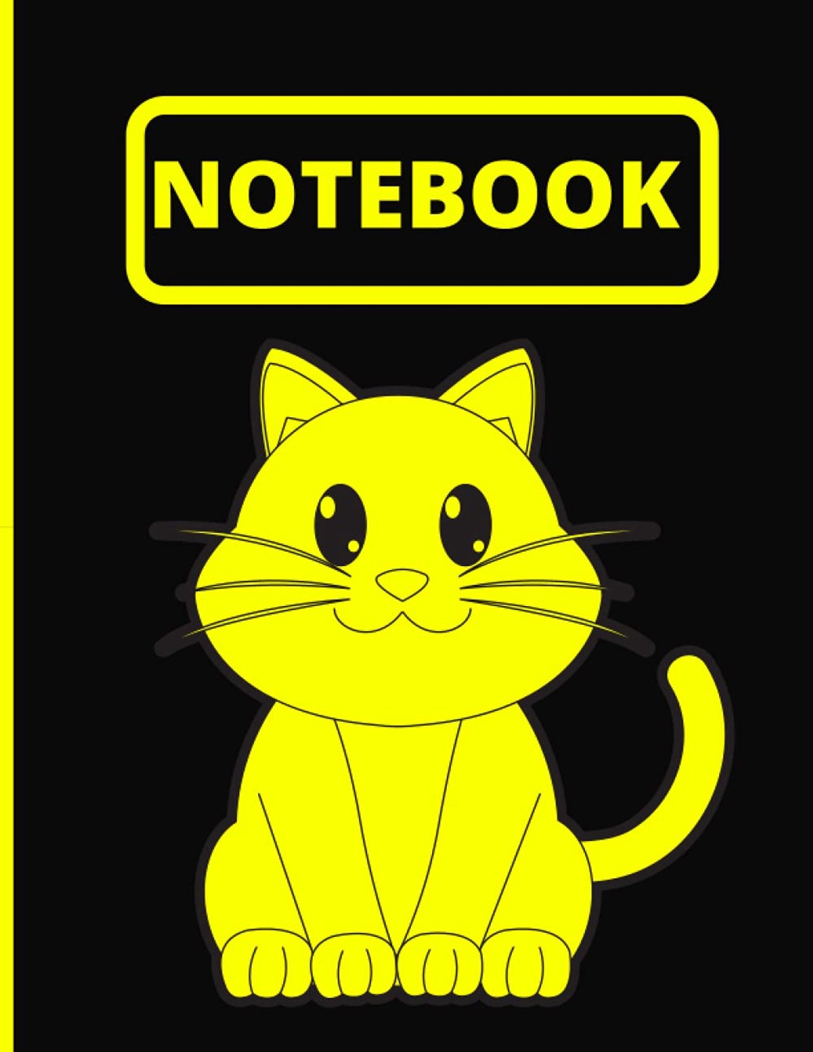 A4 SIZE NOTEBOOK - 100 LINED PAGES - FUN EYE CATCHING CAT DESIGN: LARGE NOTEPAD - COOL BLACK AND YELLOW CAT COVER - ShopVlot