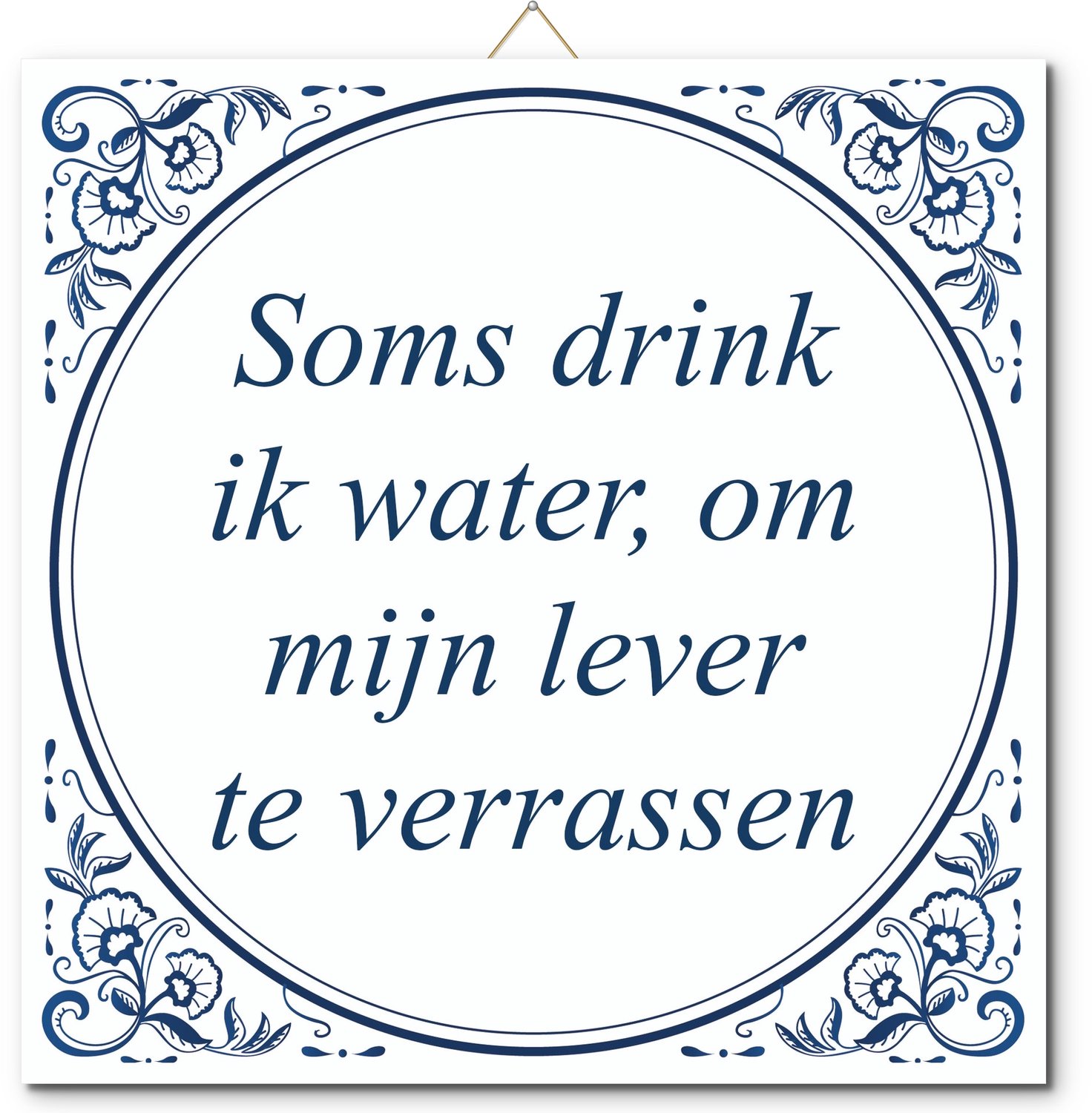 Tegeltje: Soms drink ik water, om mijn lever te verrassen (met hangertje)
