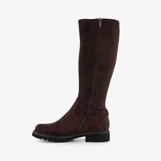 Bruine Tamaris stretchlaars met ritssluiting aan de binnenzijde en profielzool.