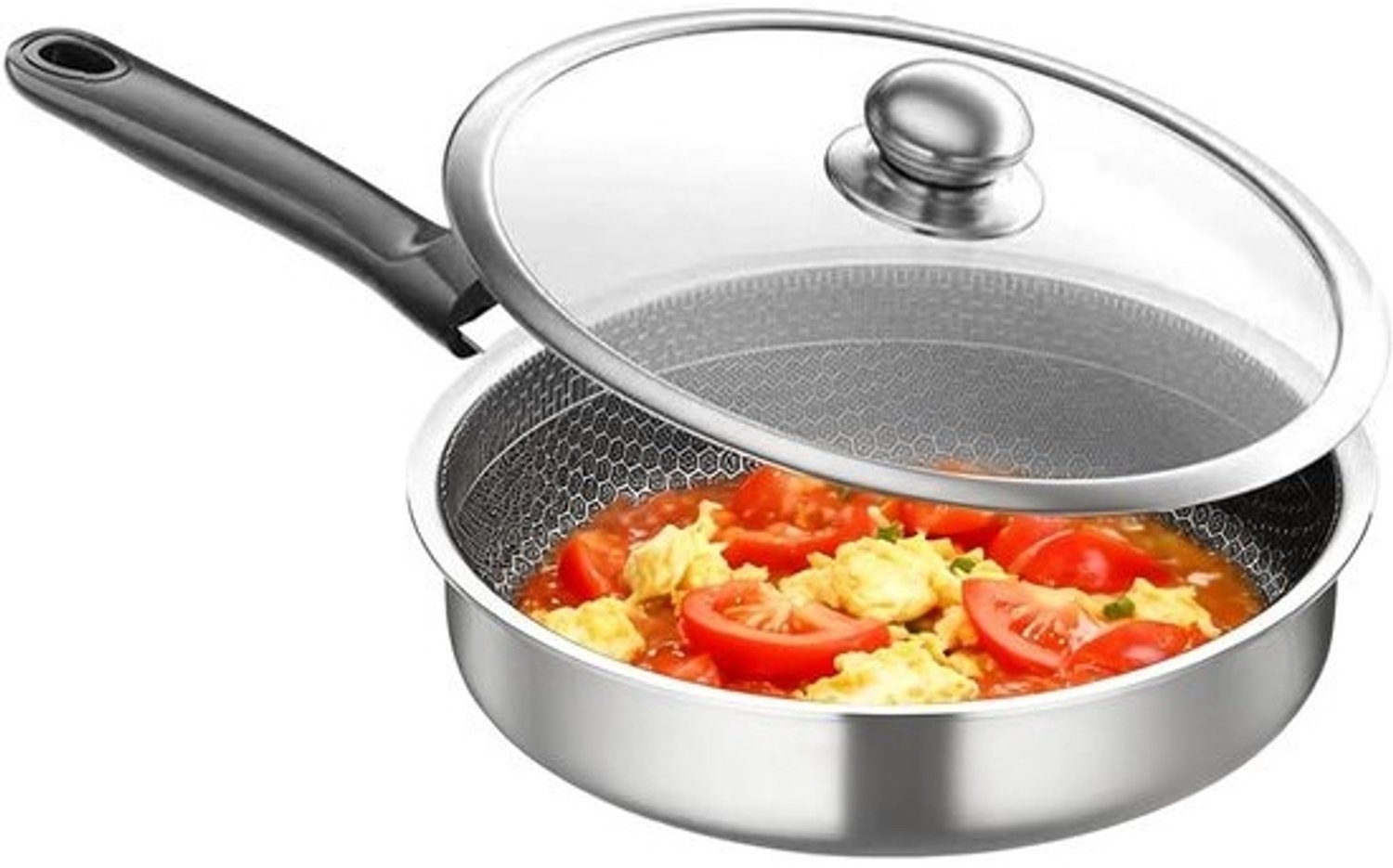Braadpan Keukengerei - Koekenpan Deksel - Lekkere Maaltijden - Gelijkmatige Warmte - 30 cm - Zilver