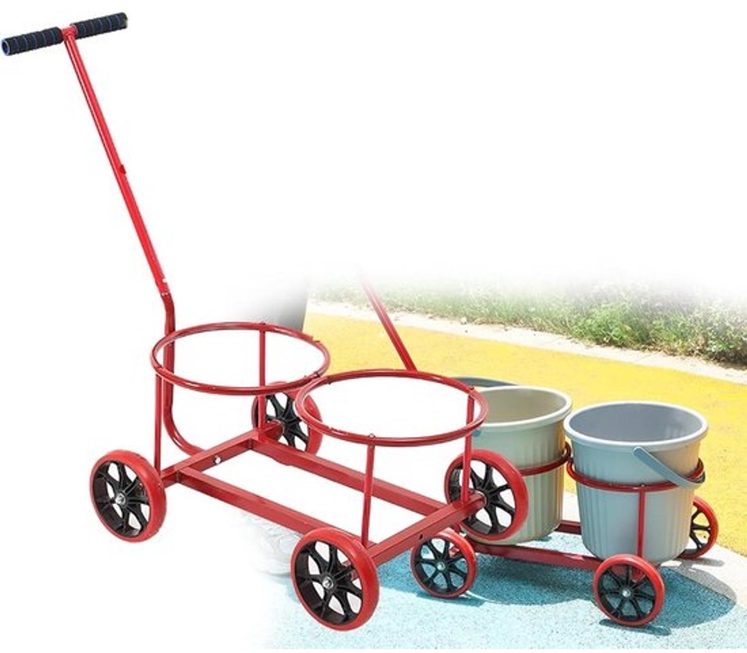 Dubbele Wateremmerwagen - Emmerwagen Trolley - Water Flessen Vervoeren - 4 Flexibele Wielen - 100 Kg Draagvermogen - Rood