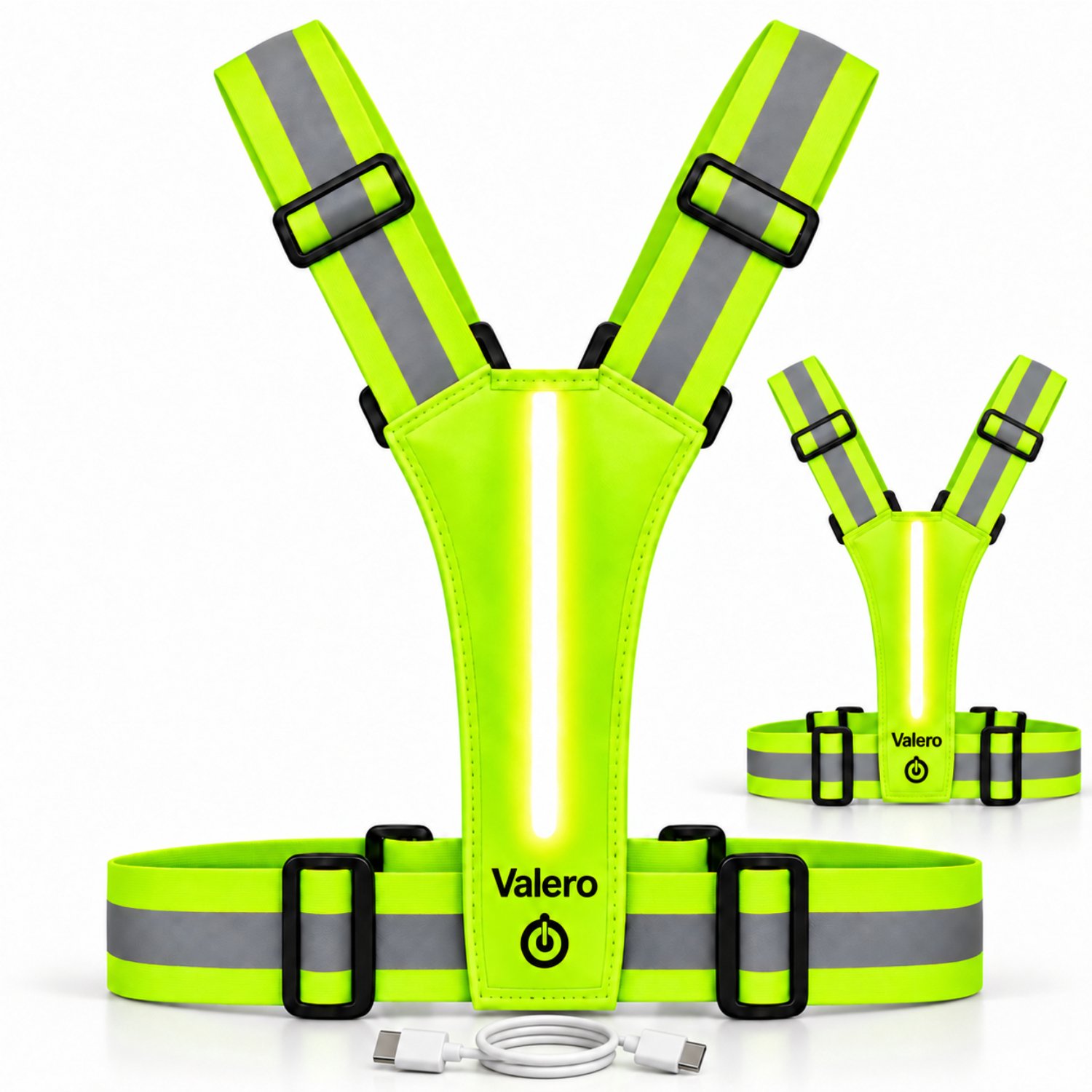 Valero® USB-C Oplaadbaar Hardloopvest met Verlichting – Hardloopverlichting – Fiets/Hardloop/Wandel Sportverlichting – Witte LED-streep Voor & Witte LED-streep Achter – One Size