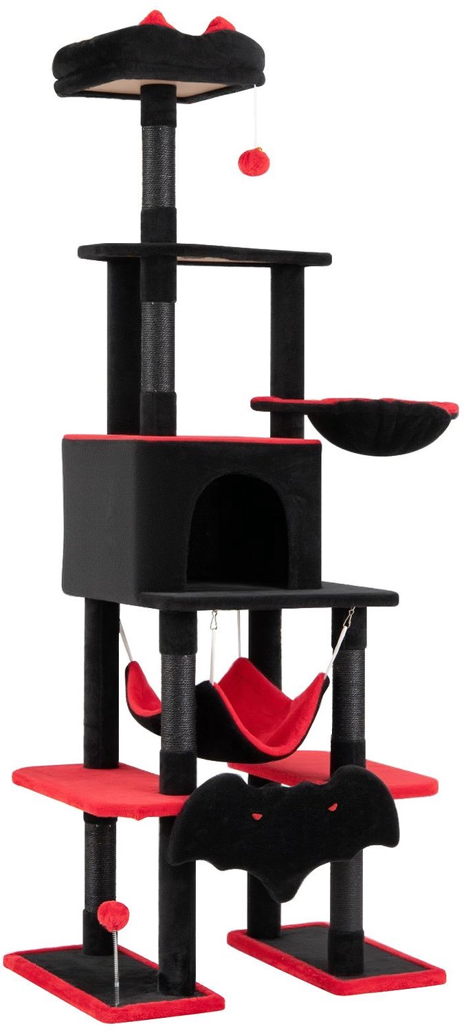 SureDeal® - Krabpaal - Hoge Meerlaagse - Katten Kattenklimrek Gotische - Rood - 51x70,5x180 cm - Rood + Zwart