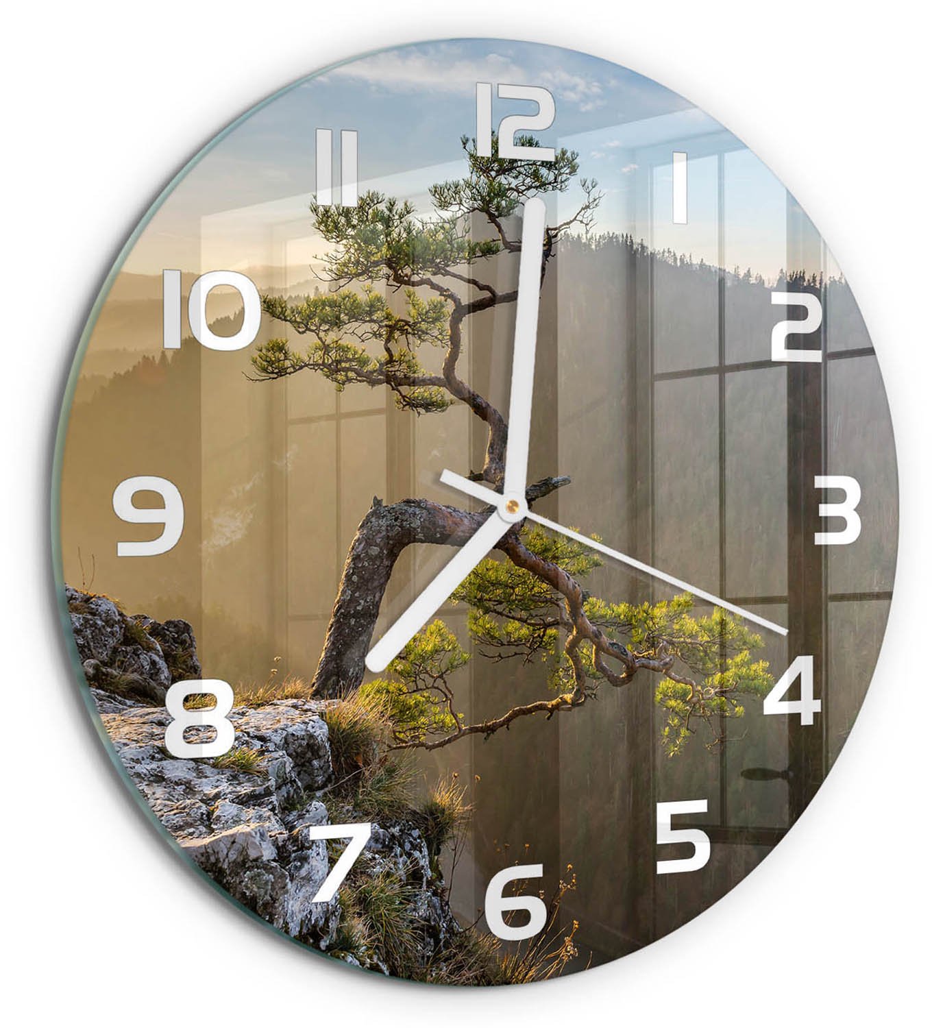 TULUP Wandklok - Sokolica Pieniny Klok Glas Met Opdruk - fi30 cm - Groente Moderne Wandklok Glas - Witte handen - Ronde Klok - Decoratieve Glazen Klok - Glazen Wandklok Design