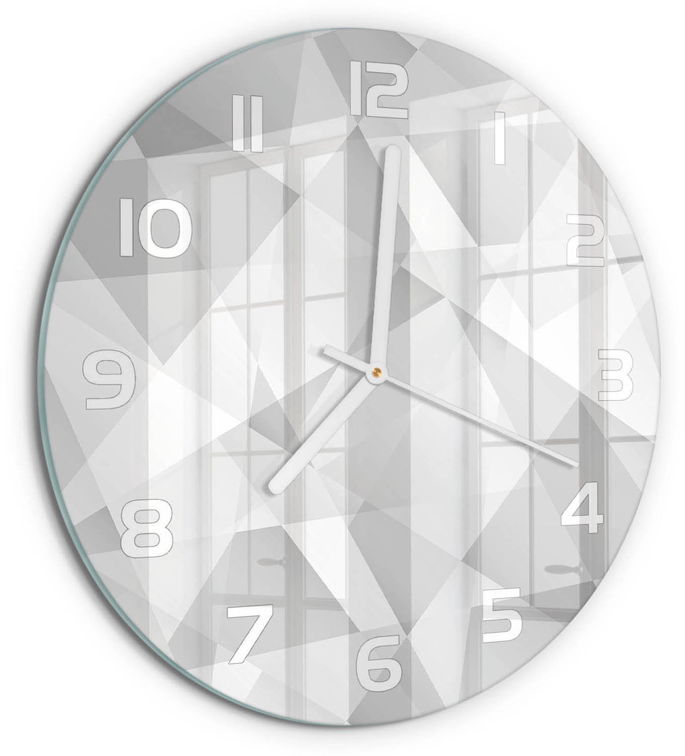 TULUP Wandklok - Abstracte achtergrond Decoratieve Glazen Klok - fi30 cm - Grijs Glazen Wandklok Design - Witte handen - Ronde Klok - Glazen Klok Met Print - Wandklok Glas Met Motief