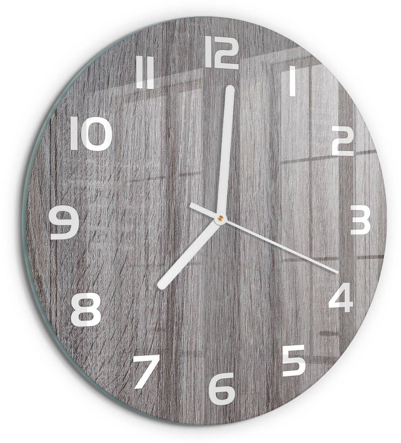 TULUP Wandklok - Hout Glazen Wandklok Design - fi30 cm - Bruin Klok Glas Met Opdruk - Witte handen - Ronde Klok - Wandklok Glas Met Motief - Decoratieve Glazen Klok