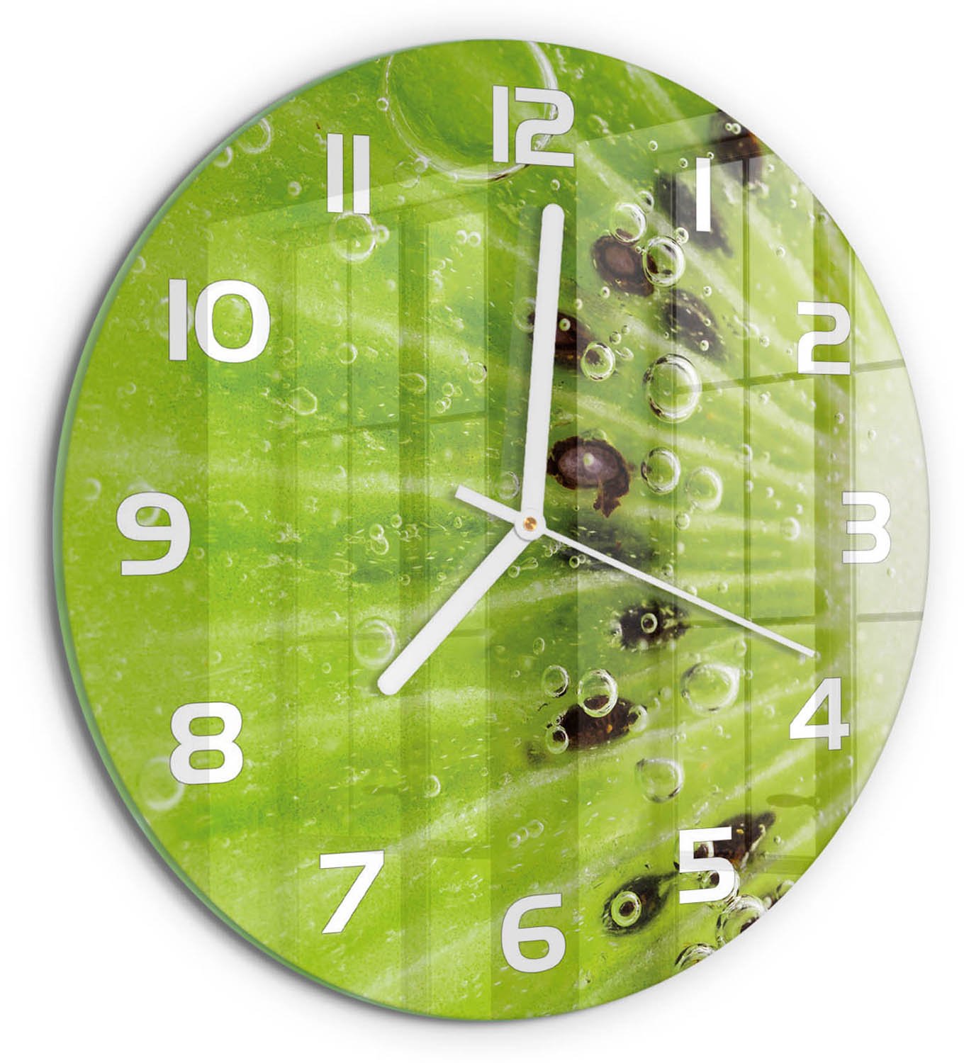 TULUP Wandklok - Kiwi Glazen Wandklok Design - fi30 cm - Groente Klok Glas Met Opdruk - Witte handen - Ronde Klok - Wandklok Glas Met Motief - Decoratieve Glazen Klok