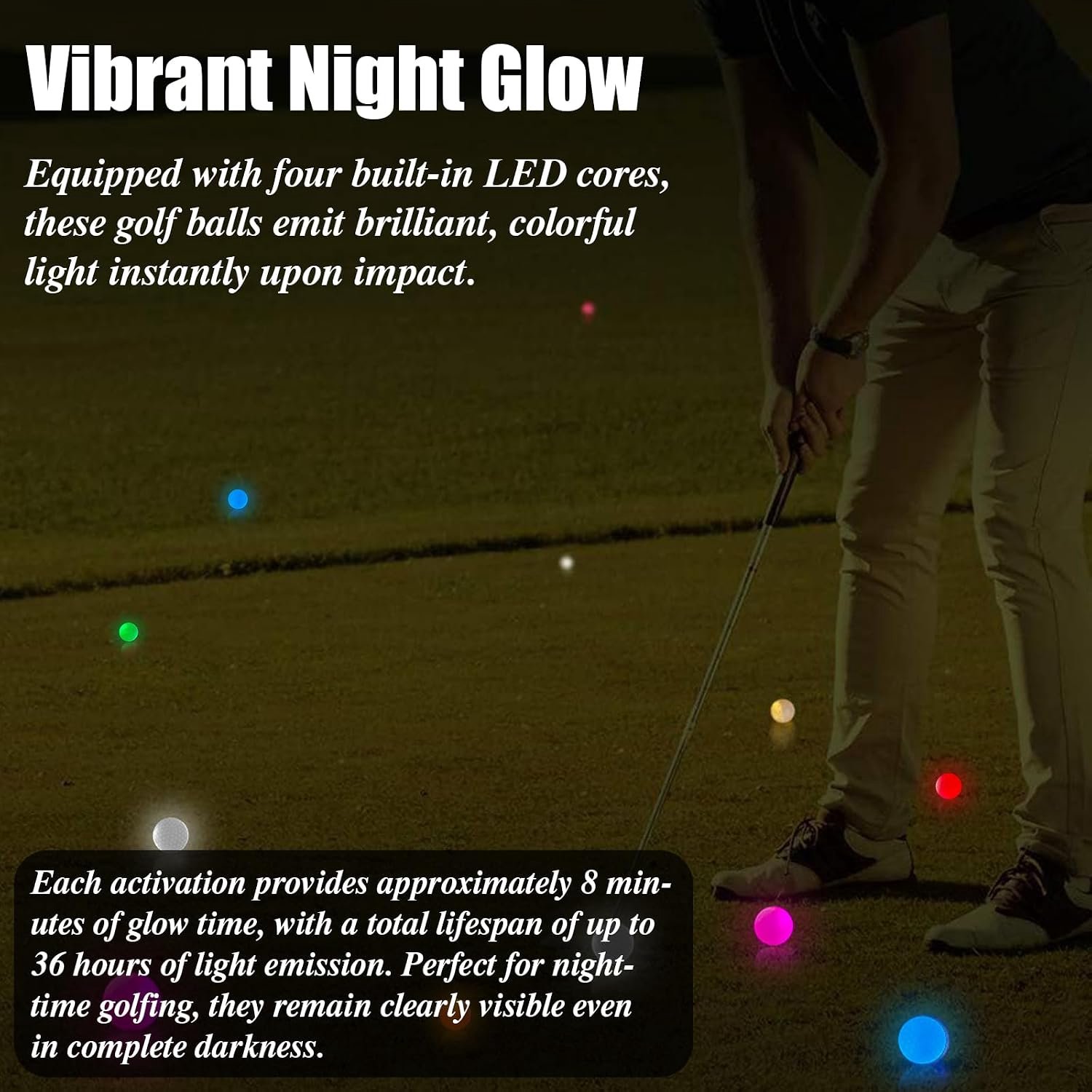 Luminous golfballen pack van 6 - zelfglowende LED golfballen - hoge elasticiteit - ideaal voor nachttraining - ShopVlot