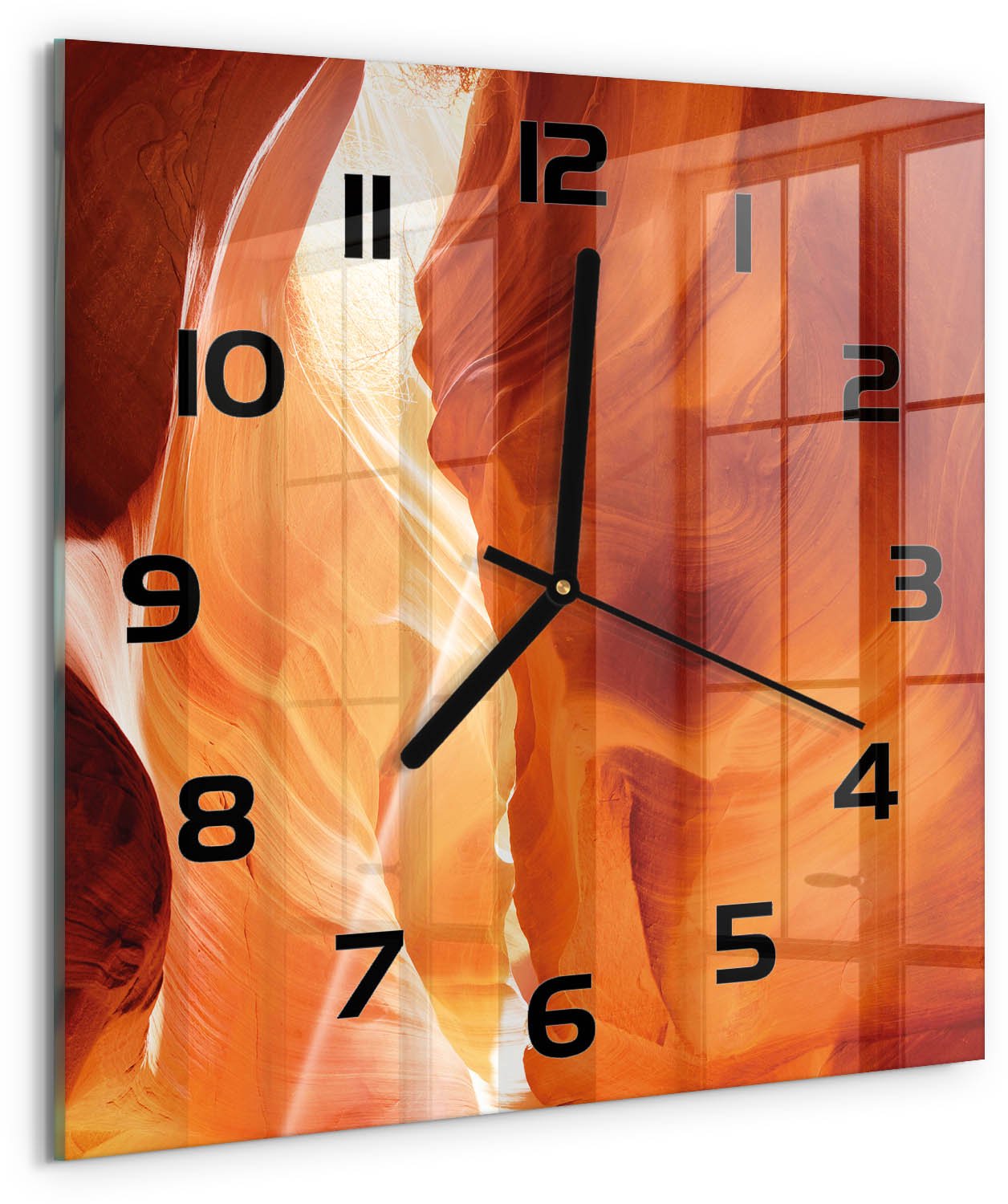 Tulup Wandklok - Canyon Glazen Wandklok Design - 30x30 cm - Oranje Klok Glas Met Opdruk - Zwarte handen - Vierkante Klok - Wandklok Glas Met Motief - Decoratieve Glazen Klok