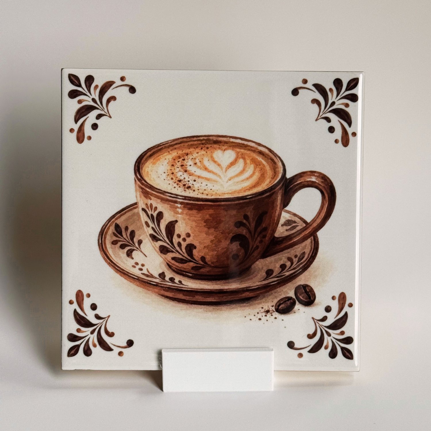 Bedruk King Tegeltje met Cappuccino – Keramisch Tegeltje 11x11 cm met Houdertje – Herfstdecoratie - Hoekornamenten