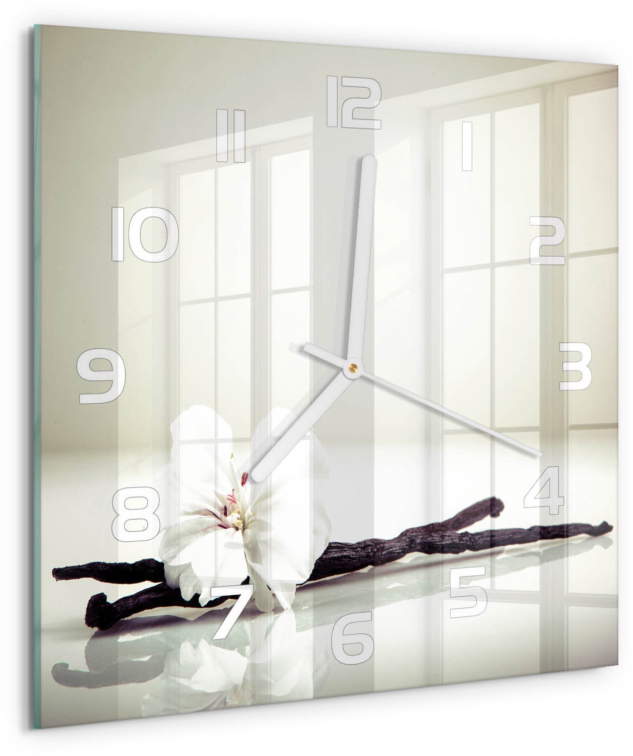Tulup Wandklok - Vanilleboon Decoratieve Glazen Klok - 30x30 cm - Wit Glazen Wandklok Design - Witte handen - Vierkante Klok - Glazen Klok Met Print - Wandklok Glas Met Motief