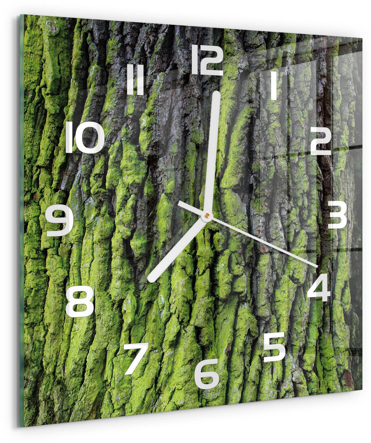 Tulup Wandklok - Boomschors Glazen Klok Met Print - 30x30 cm - Groente Wandklok Glas Met Motief - Witte handen - Vierkante Klok - Wandklok Glas Decoratie - Gekleurde Glazen Klok