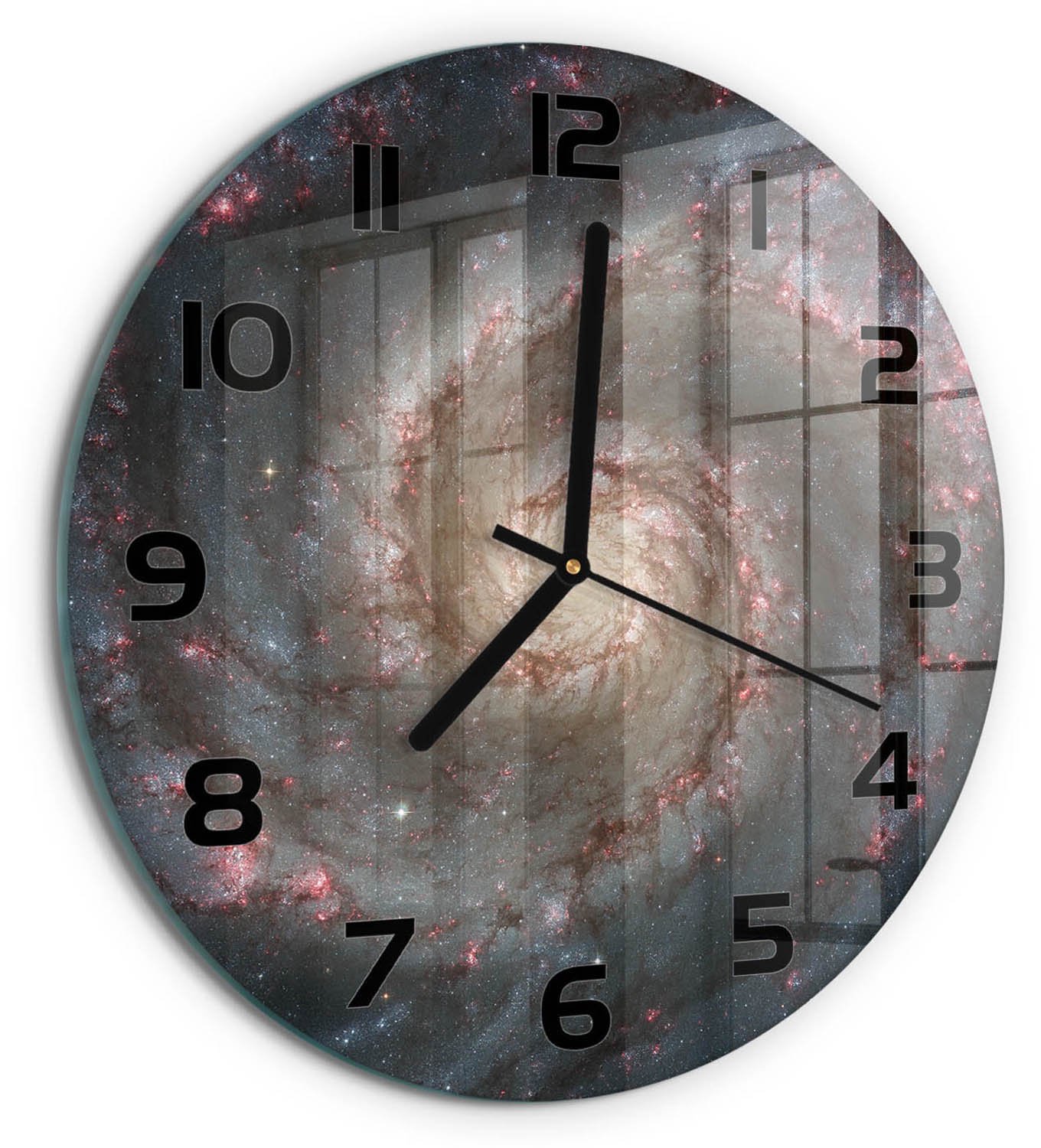TULUP Wandklok - Mist Glazen Klok Met Print - fi30 cm - Zwart Wandklok Glas Met Motief - Zwarte handen - Ronde Klok - Wandklok Glas Decoratie - Gekleurde Glazen Klok