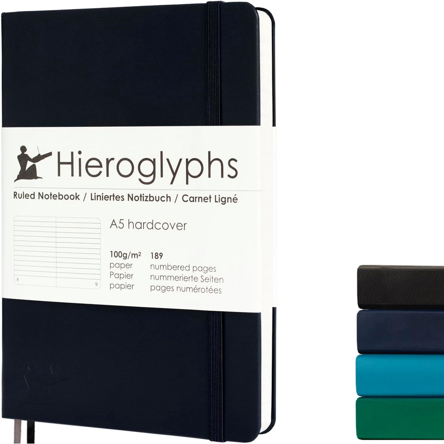 Notitieboek A5 Gelinieerd - Zwart - 21 x 14,5 cm - 100g/m2 Papier met Inhoudsopgave en Elastieken Sluiting - Voor Werk en Studie