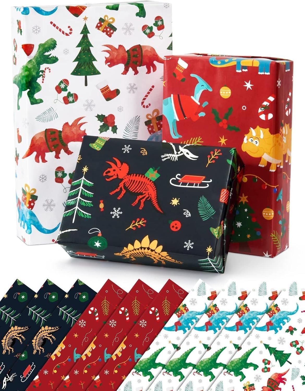 Cadeaupapiermix voor Kerstmis (kerstdinosaurus)