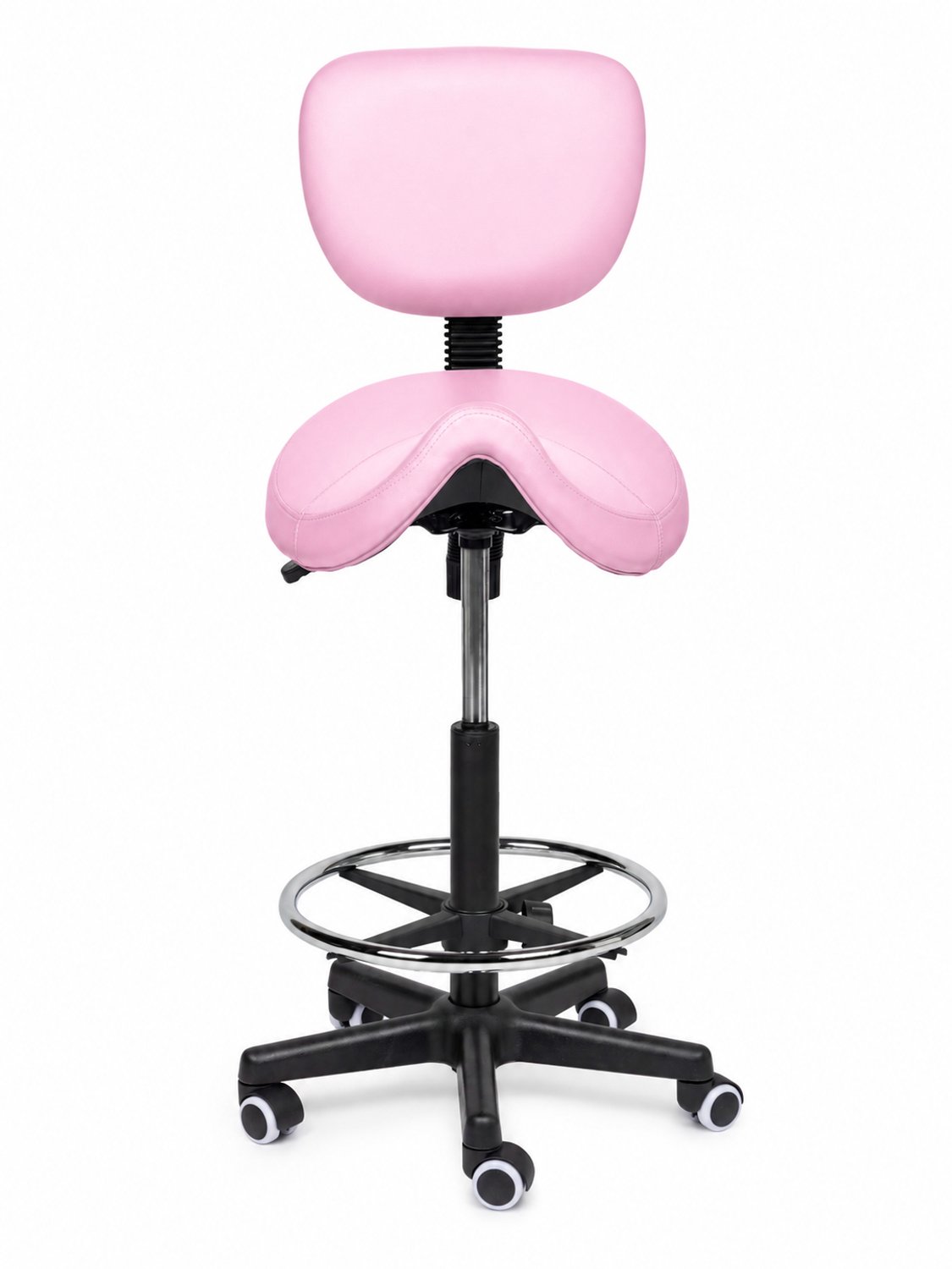 Ergonomische Zadelkruk met Rugleuning Comfort Roze op Wielen Hoog (70-85cm) / Met voetsteun / Standaard wielen