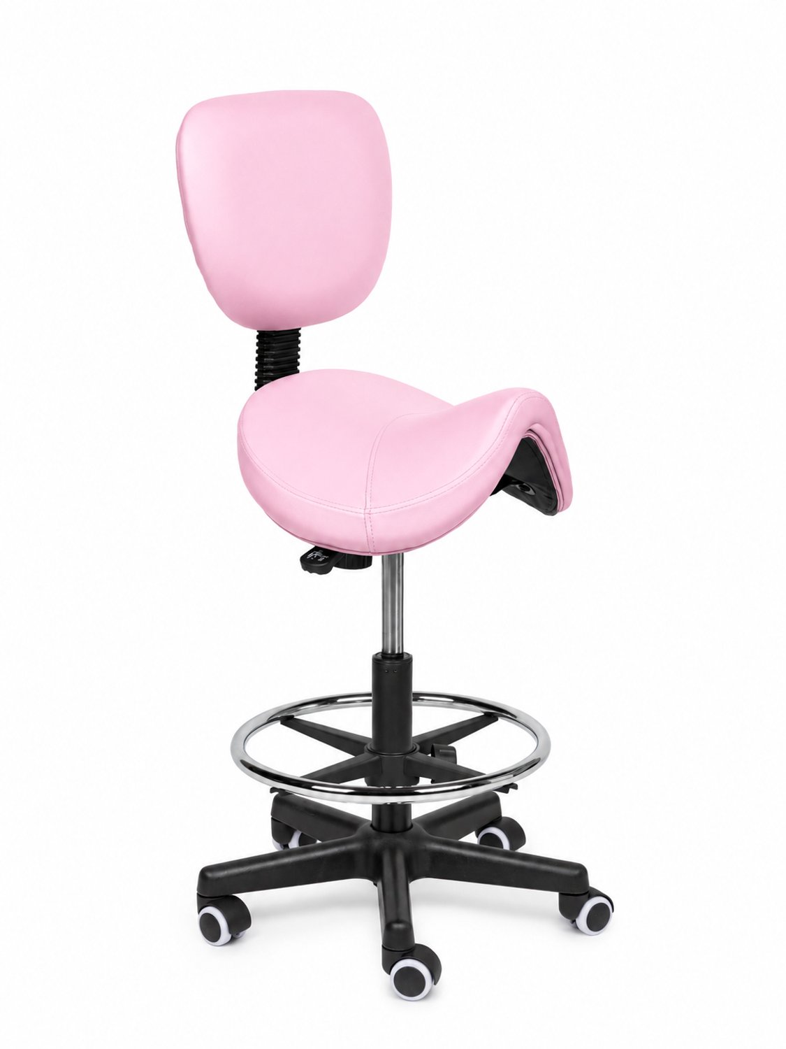Ergonomische Zadelkruk met Rugleuning Comfort Roze op Wielen Laag (40-57cm) / Zonder voetsteun / Standaard wielen