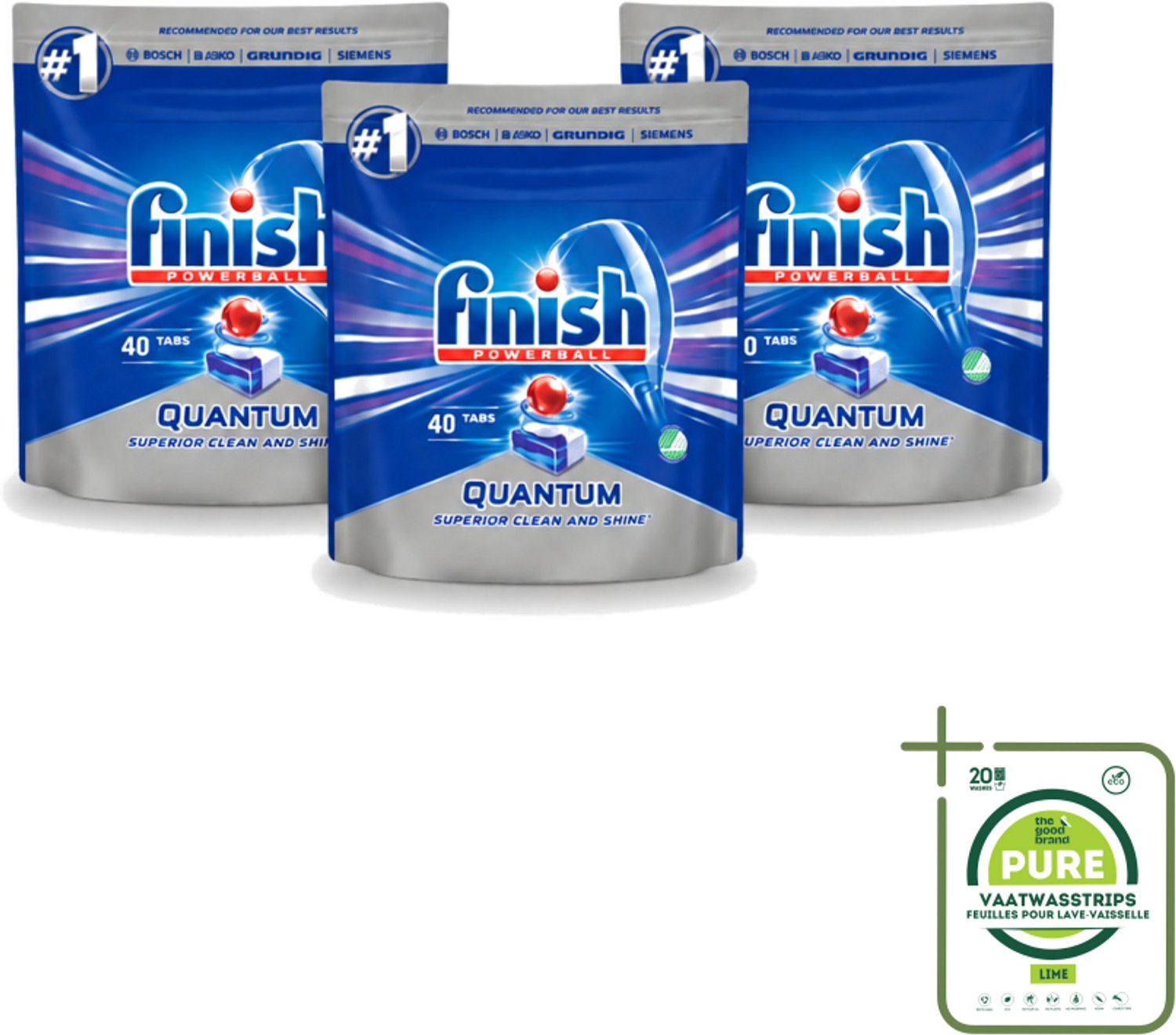 3 x Finish – Vaatwastabletten – Quantum Regular – 40 Capsules - Grootverpakking - Vaatwasstrips - Vaatwastabletten - Vaatwasser - Vaat Reinigen - Vaatwasser Tablet - Vaatwasser Tabletten