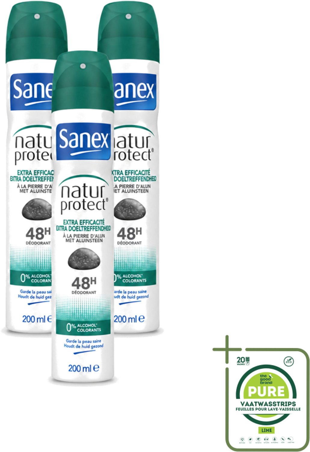3 x Sanex – Deodorant Spray – Aluinsteen – 200 ml - Grootverpakking - Vaatwasstrips - Deodorant Spray - Natuurlijke Deodorant - Aluinsteen - Frisse Geur - Huidvriendelijk