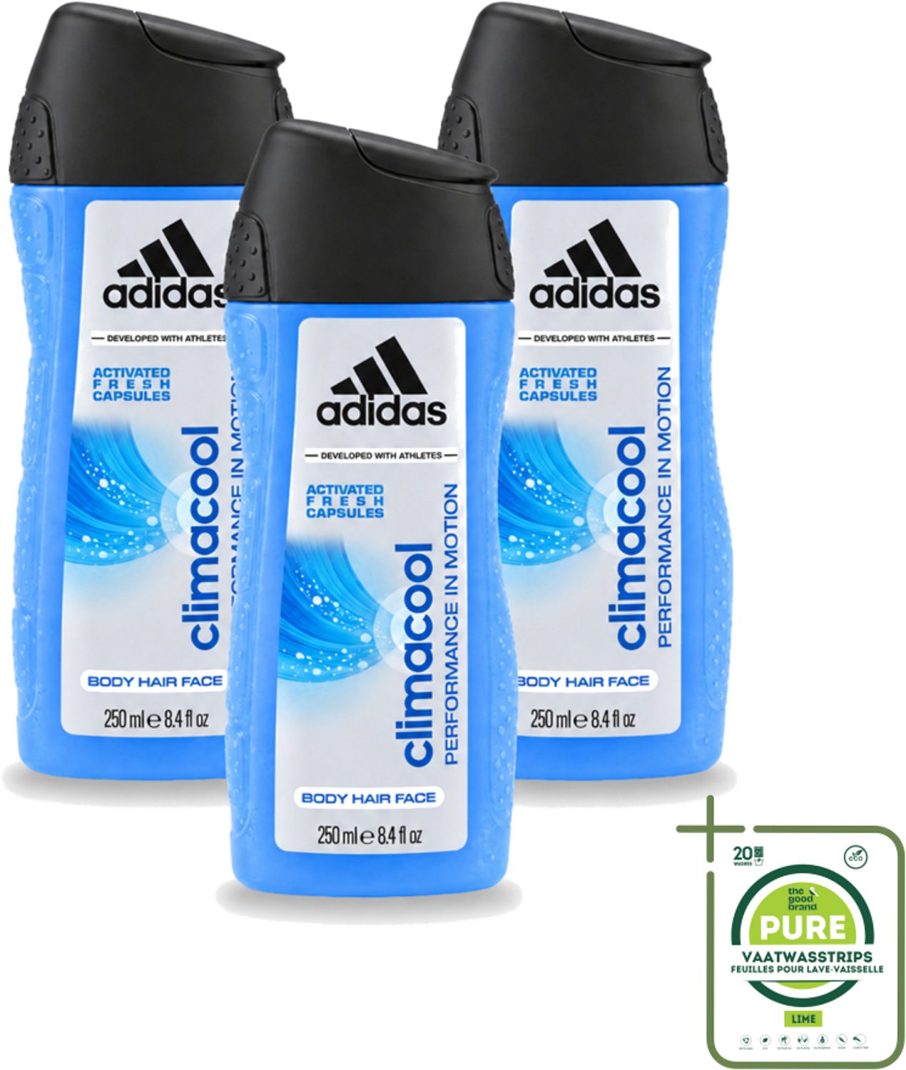 3 x Adidas – Douchegel – Climacool Men – 250 ml - Grootverpakking - Vaatwasstrips - Douchegel - Frisheid - Sportgeur - Actieve Frisheid - Bewegingssensor