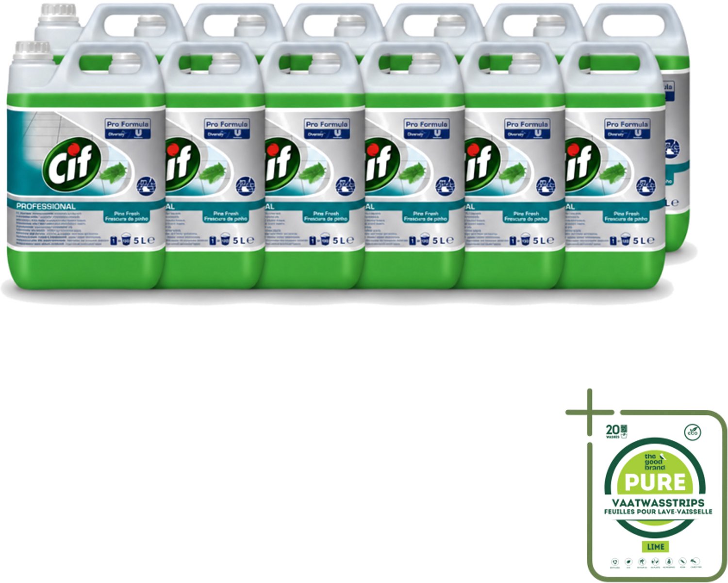 12 x Cif - Allesreiniger - Dennenfris - 5 l - Grootverpakking - Vaatwasstrips - Allesreiniger - Waterbestendig Oppervlak - Vloerreiniger - Vuiloplossend - Vetverwijderend