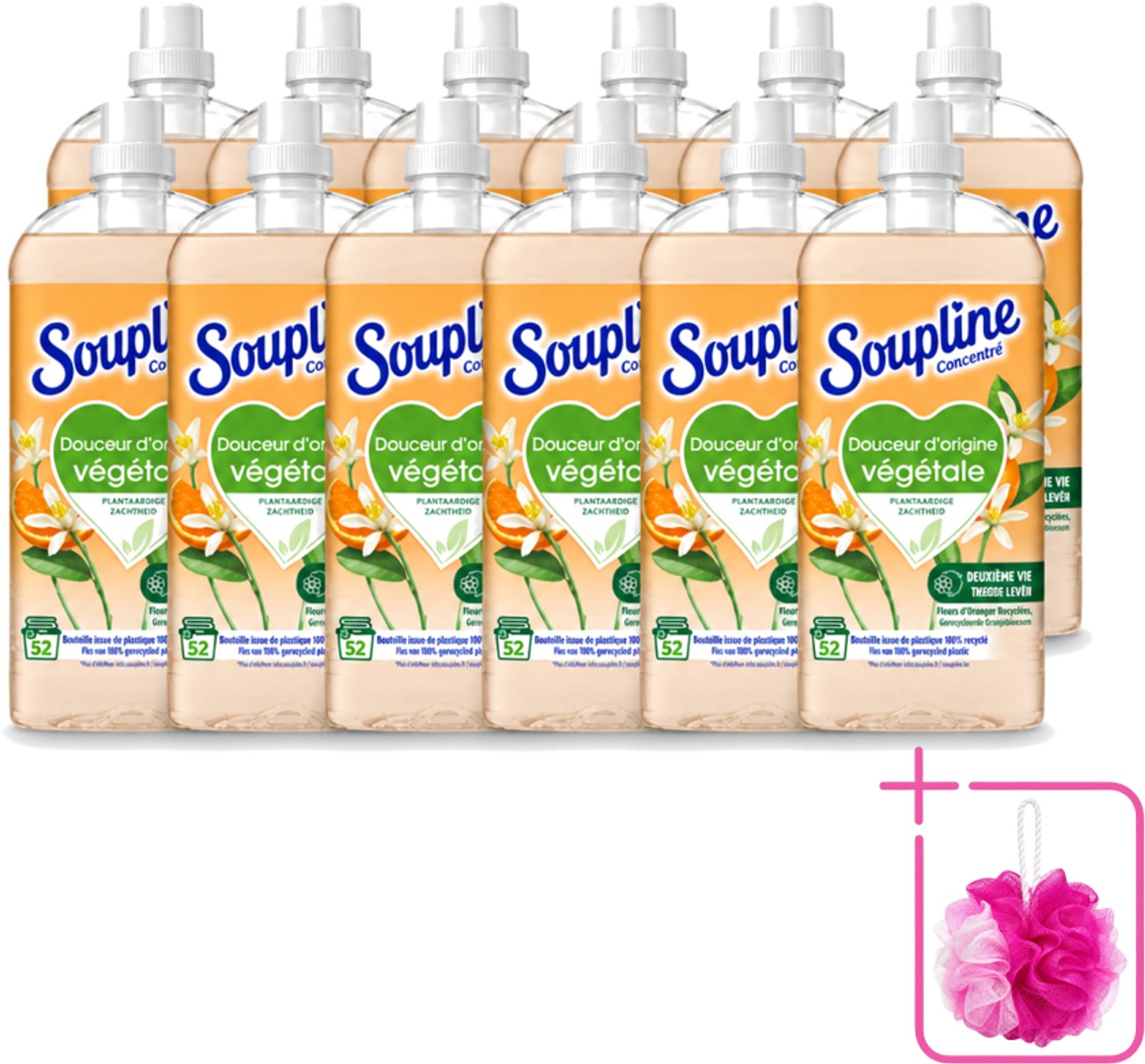 12 x Soupline - Wasverzachter - Oranjebloesem - 52 Wasbeurten - 1.3L - Bulkverpakking - Wasverzachter - Douchemop - Plantaardige zachtheid