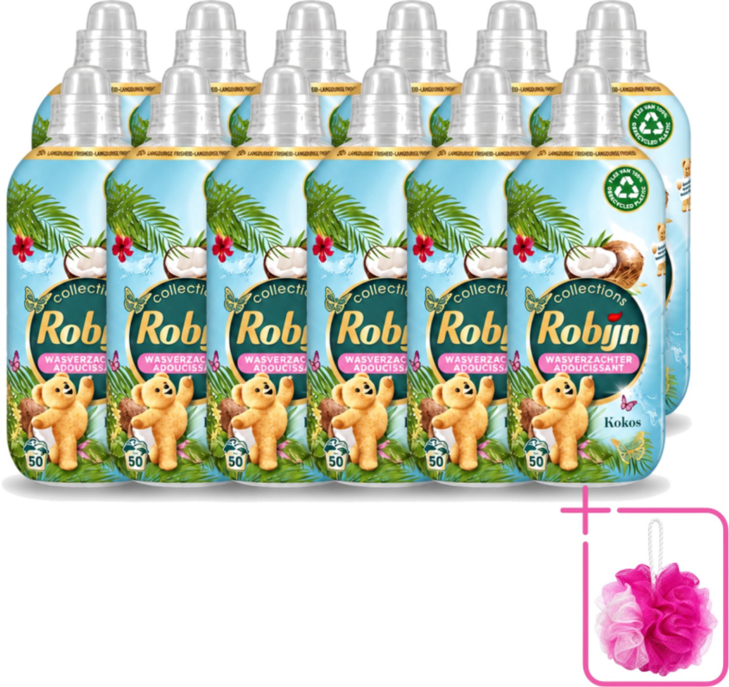 12 x Robijn Collections - Wasverzachter - Kokos - 1,25L - 50 Wasbeurten - Bulkverpakking - Wasverzachter kokos - Douchemop - Wasverzachter voor kleding