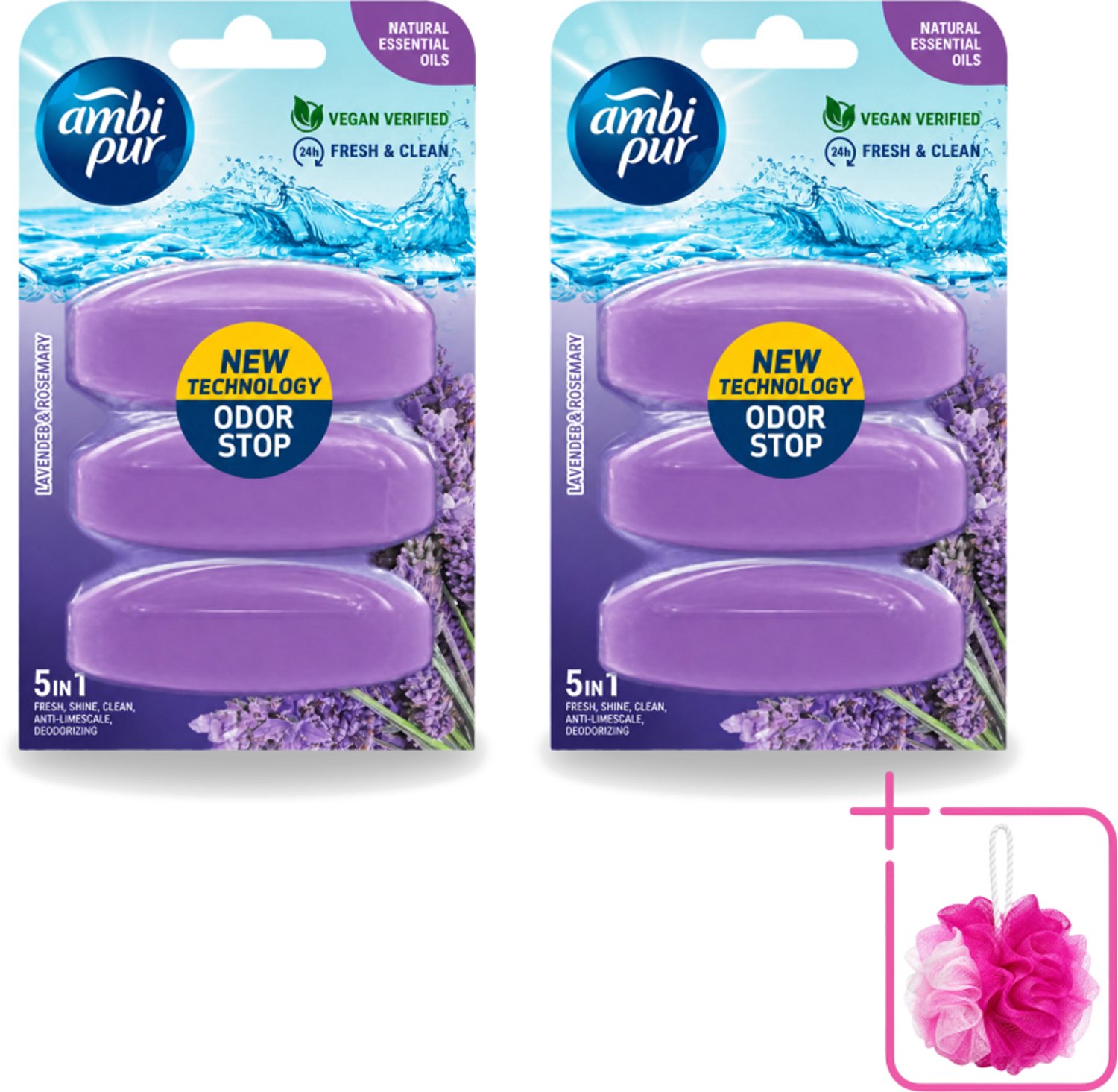 2 x Ambi Pur - Navulling Toiletblok - Lavendel & Rozemarijn - 3 Blokken - Bulkverpakking - Toiletblok navulling - Douchemop - Reinigingsvulling