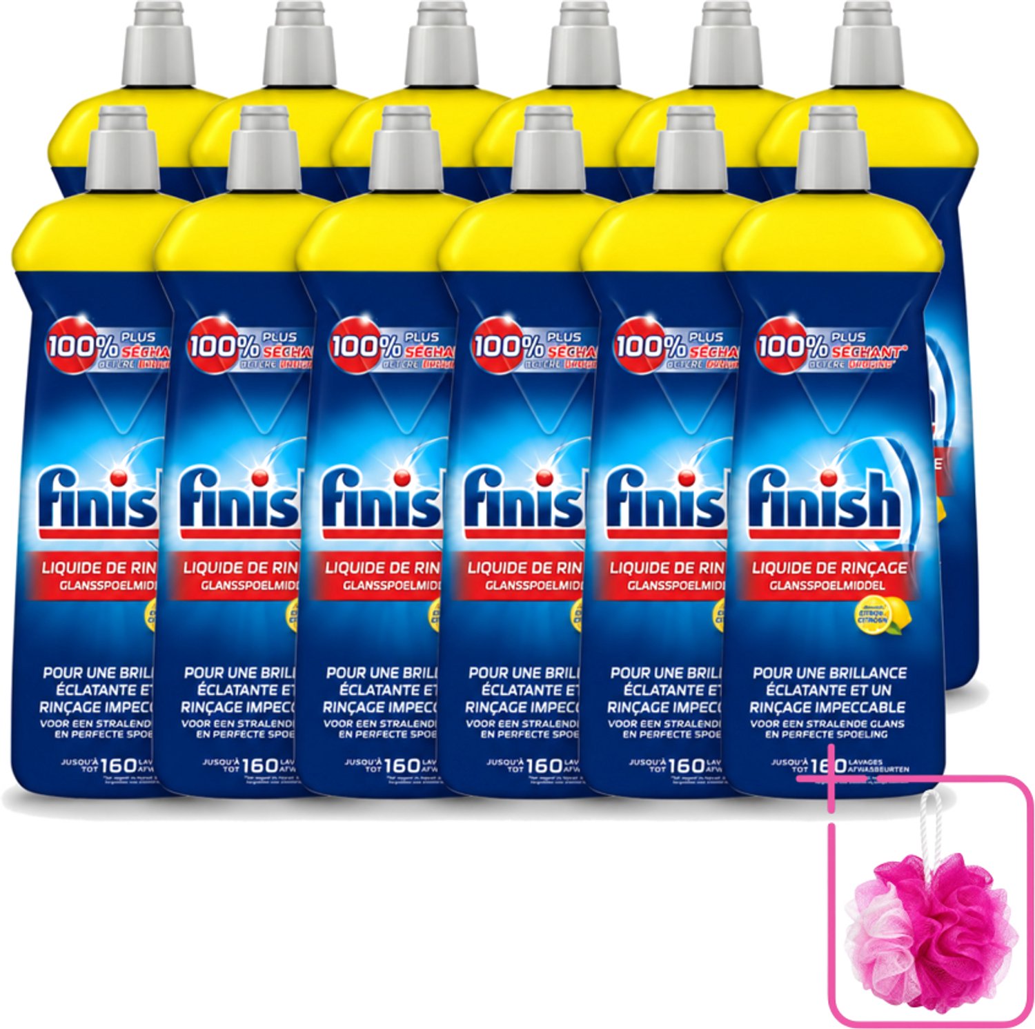 12 x Finish - Glansspoelmiddel - Citroen - Stralende glans - Tot 160 Afwasbeurten - 800 ml - Bulkverpakking - Glansspoelmiddel - Douchemop - Glans