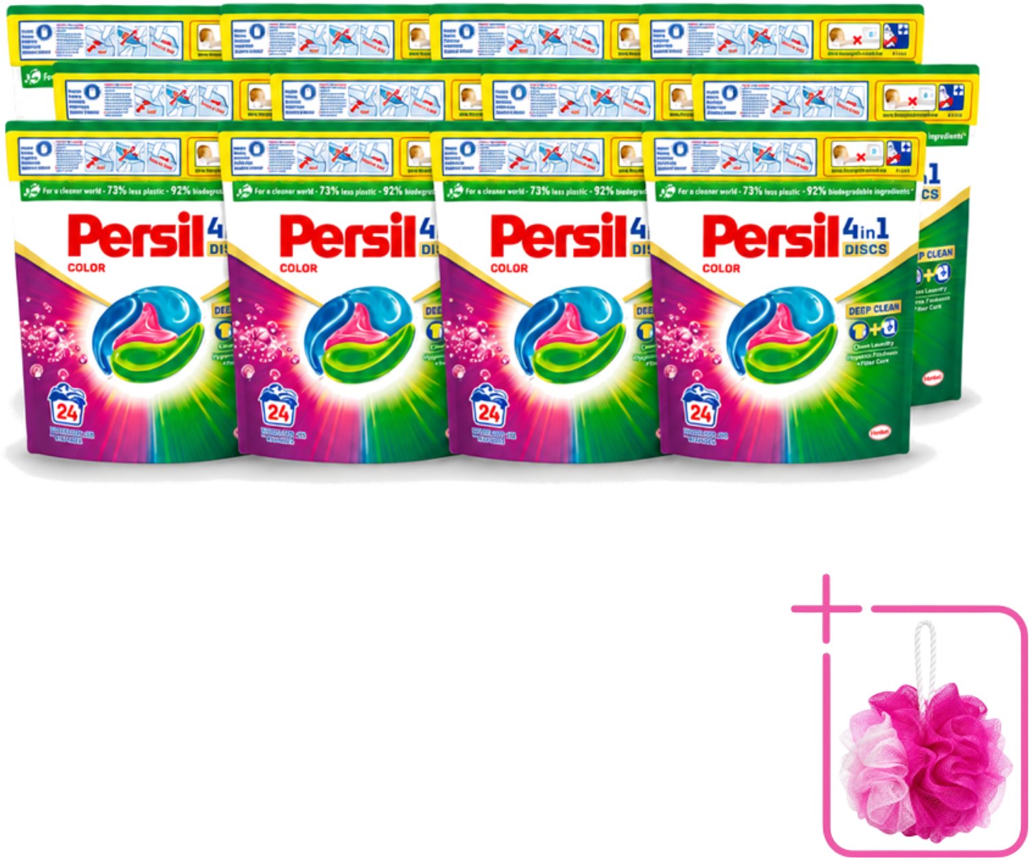 12 x Persil - Wasmiddelcapsules - 4-In-1 Discs - Gekleurde Was - 24 Wasbeurten - Bulkverpakking - Persil 4-in-1 Discs Color - Douchemop - Gekleurde was