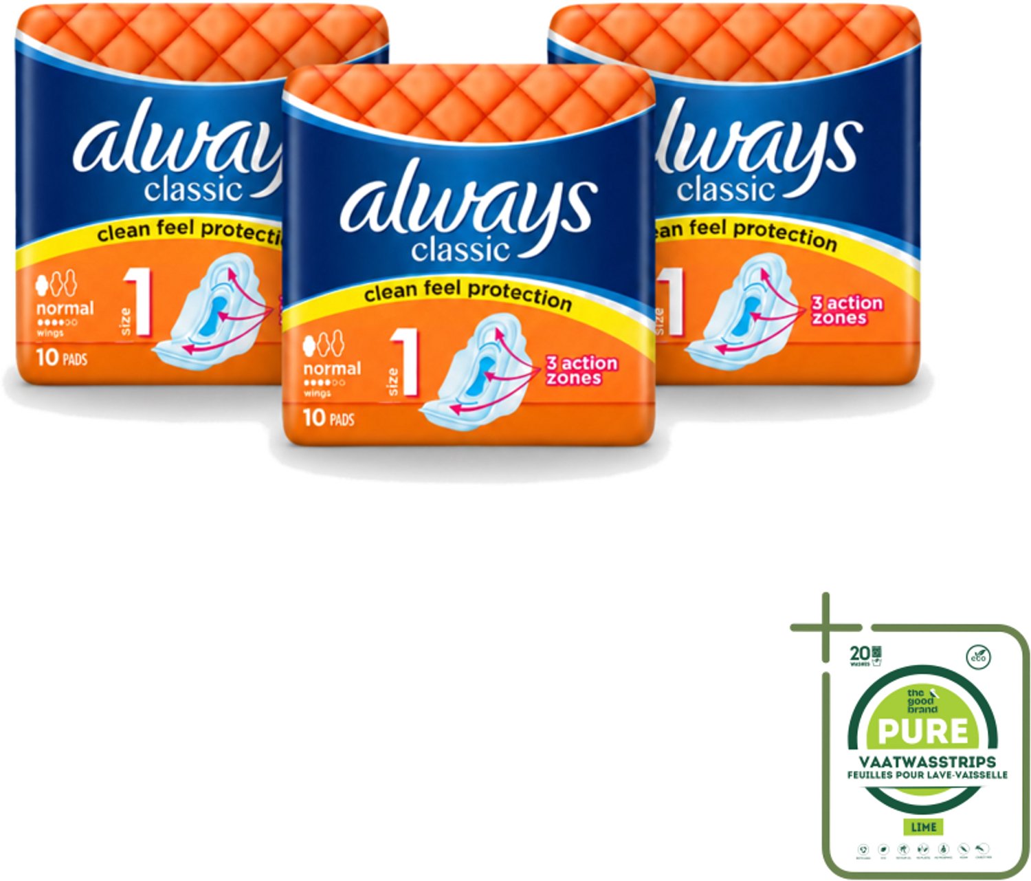 3 x Always Classic - Maandverband - Normaal met Vleugels - 10 Maandverbandjes - Grootverpakking - Maandverband - Menstruatie - Bescherming - Vleugels - Normale Menstruatie